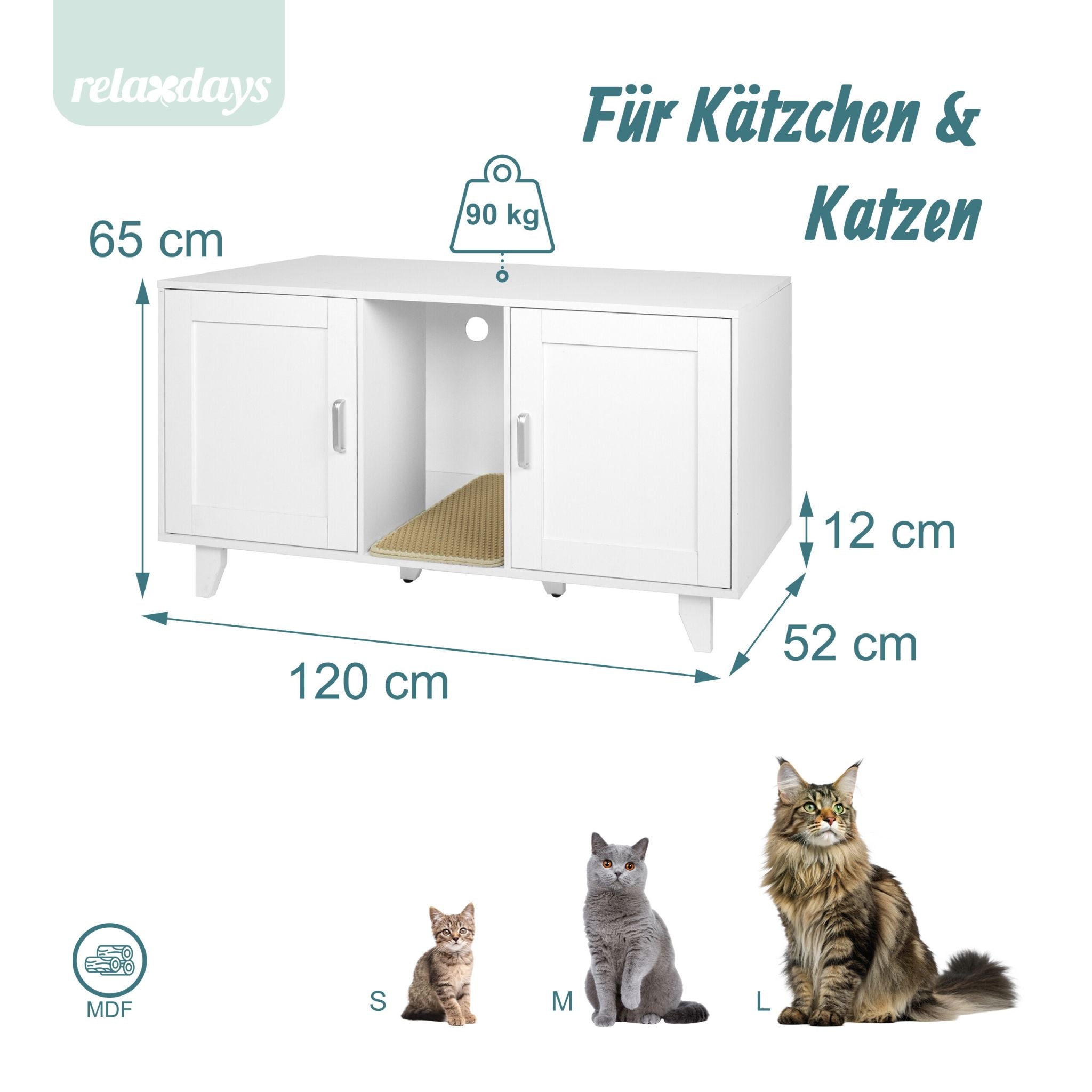 XXL Katzenschrank für Katzenklo Weiss