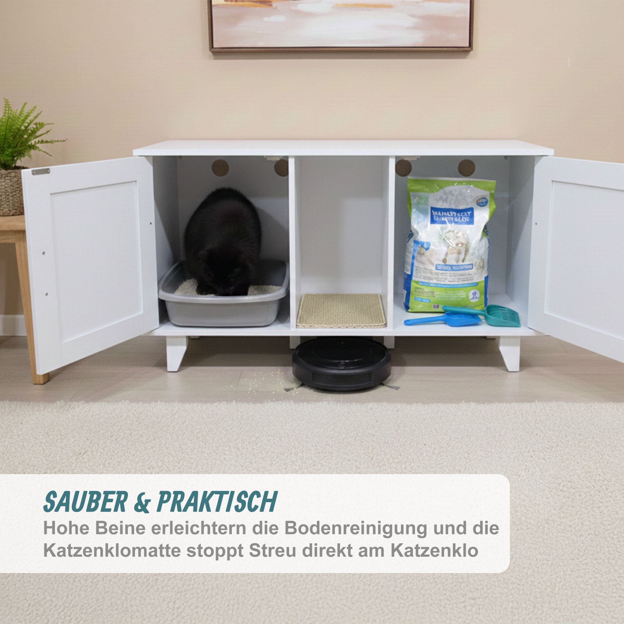 XXL Katzenschrank für Katzenklo Weiss