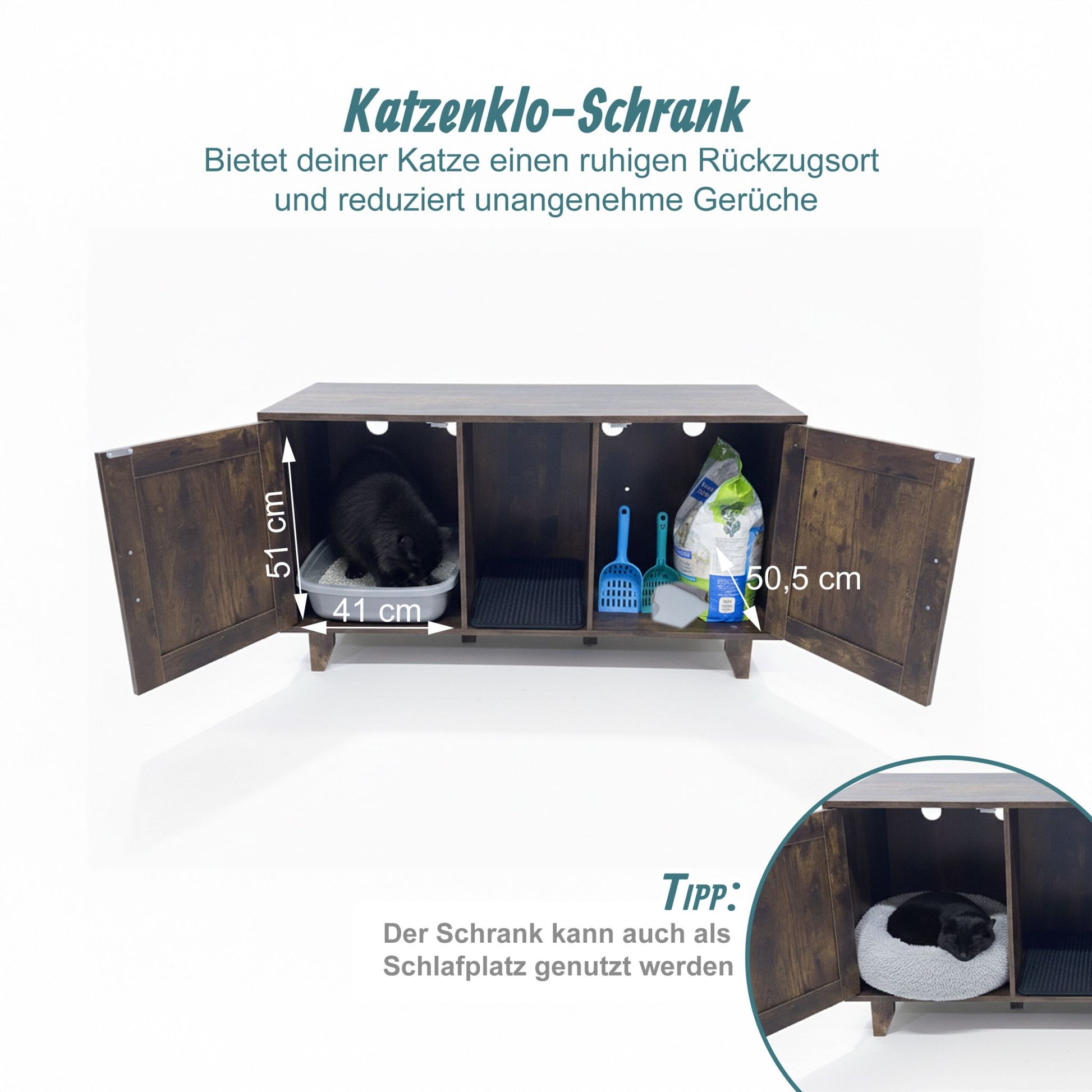 XXL Katzenschrank für Katzenklo Dunkelbraun von guteszeug.ch