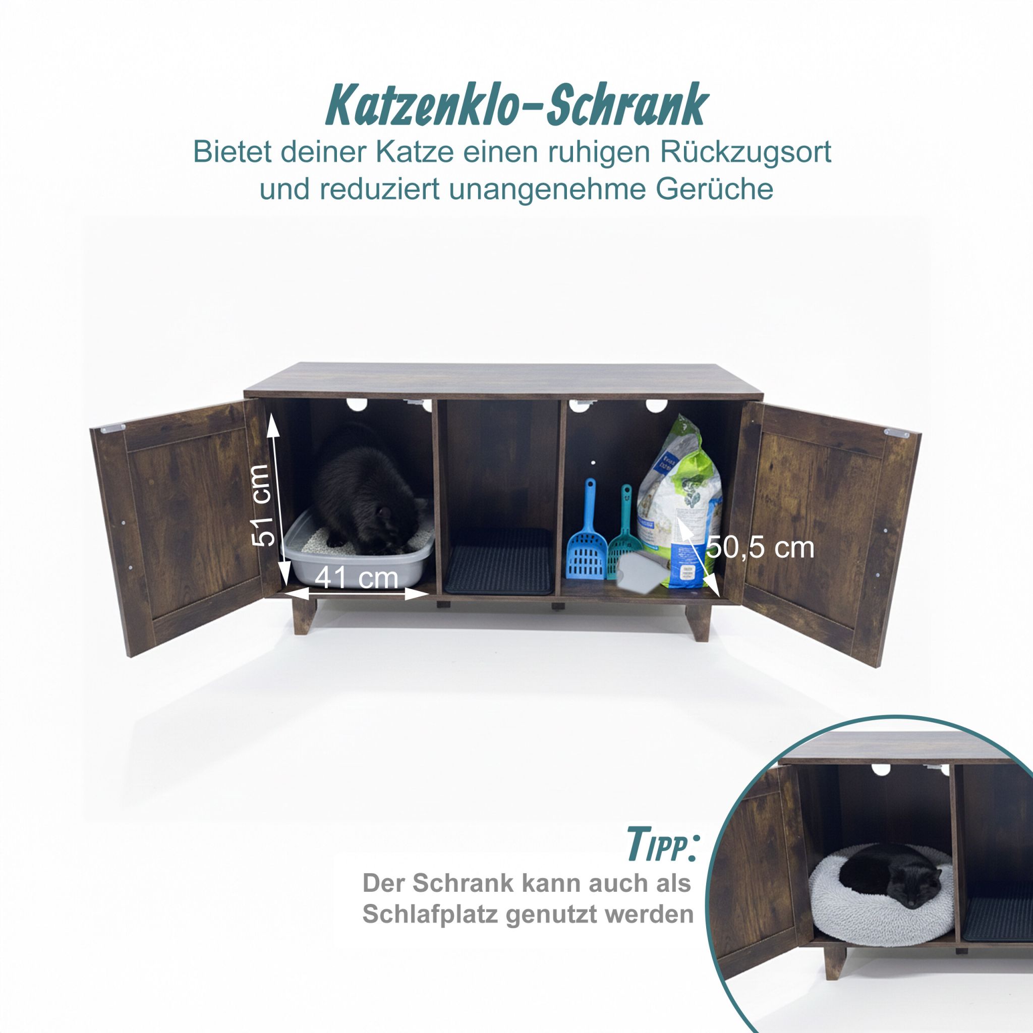 XXL Katzenschrank für Katzenklo Dunkelbraun von guteszeug.ch