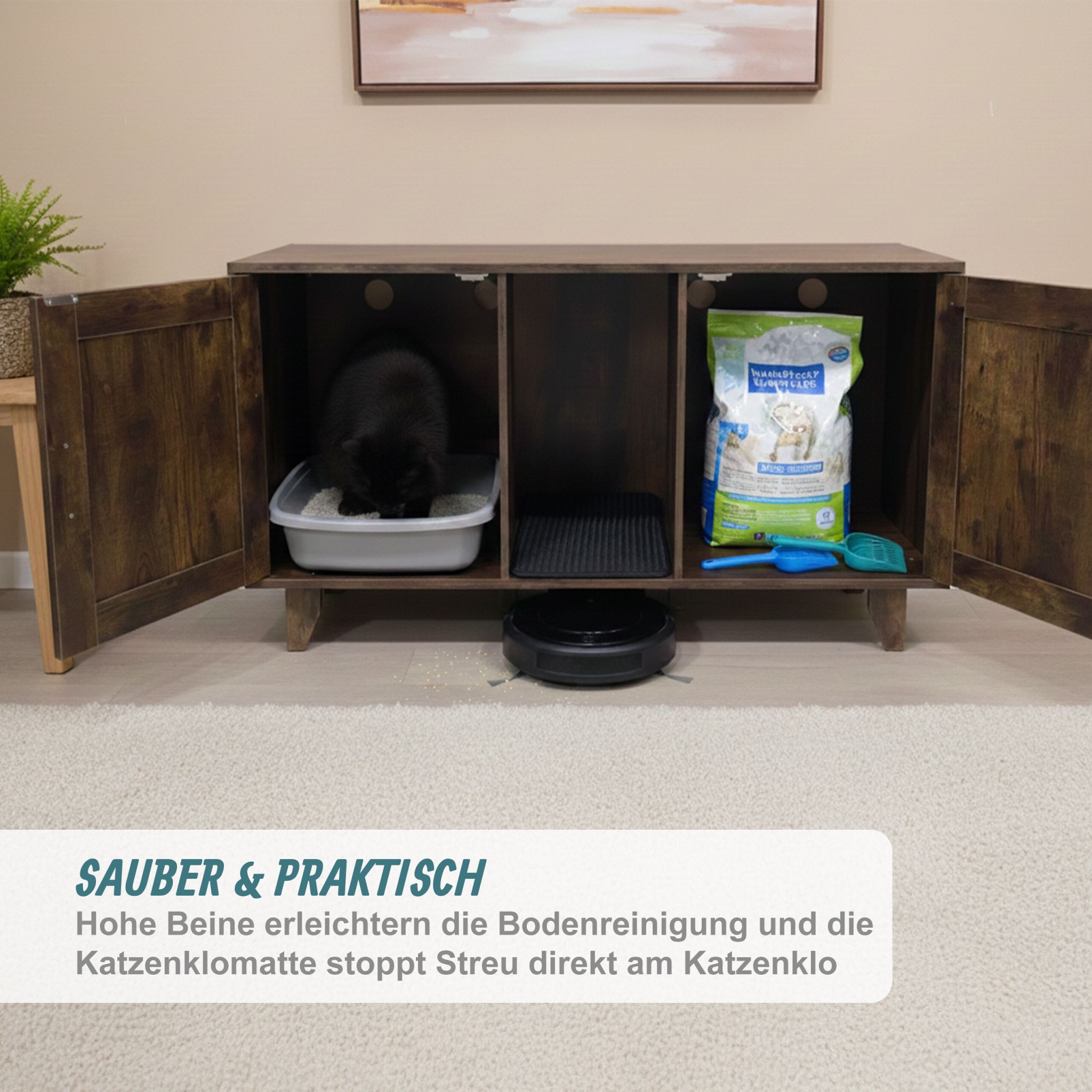 XXL Katzenschrank für Katzenklo Dunkelbraun von guteszeug.ch