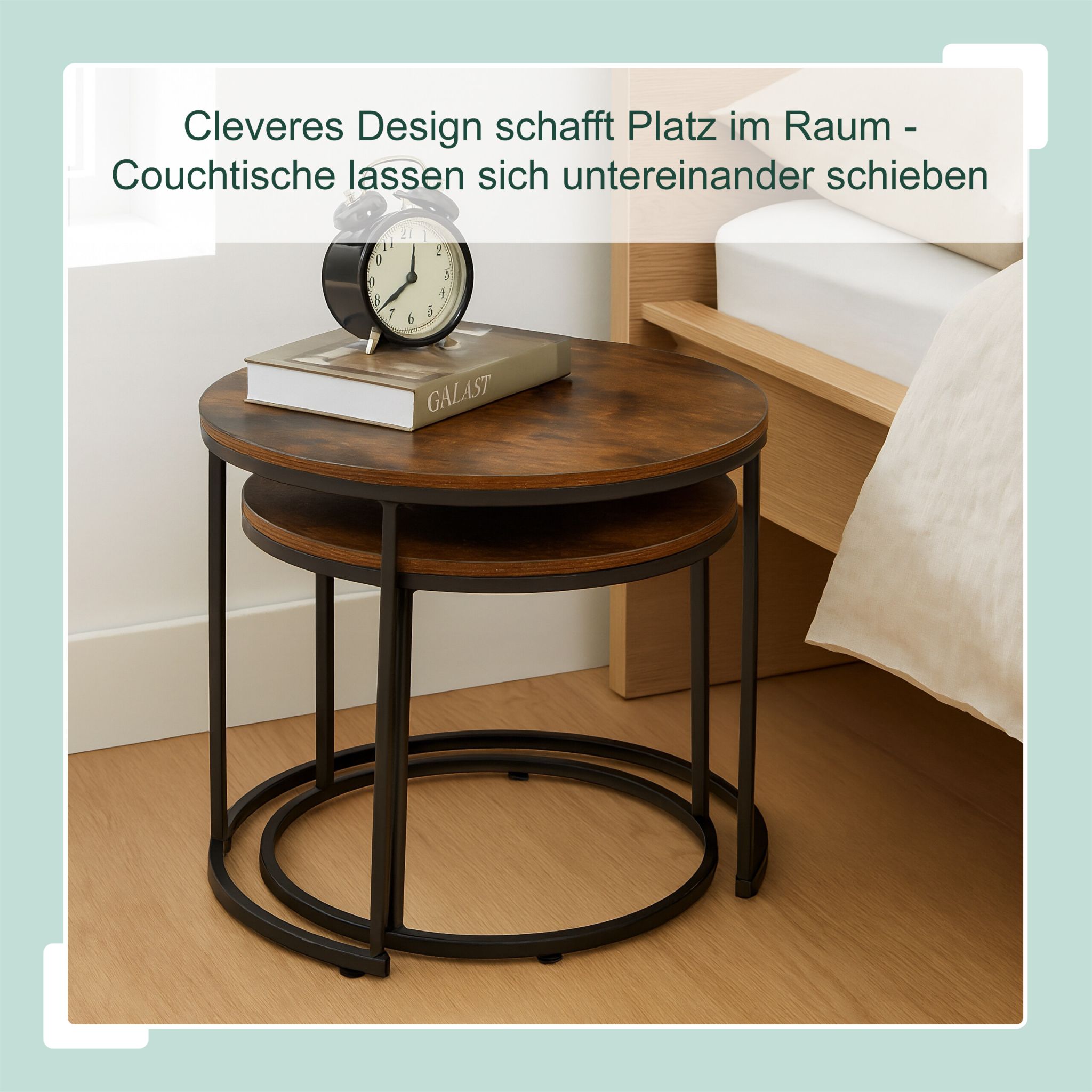 Satztisch 2er-Set Industrial Design Braun-Schwarz von Relaxdays