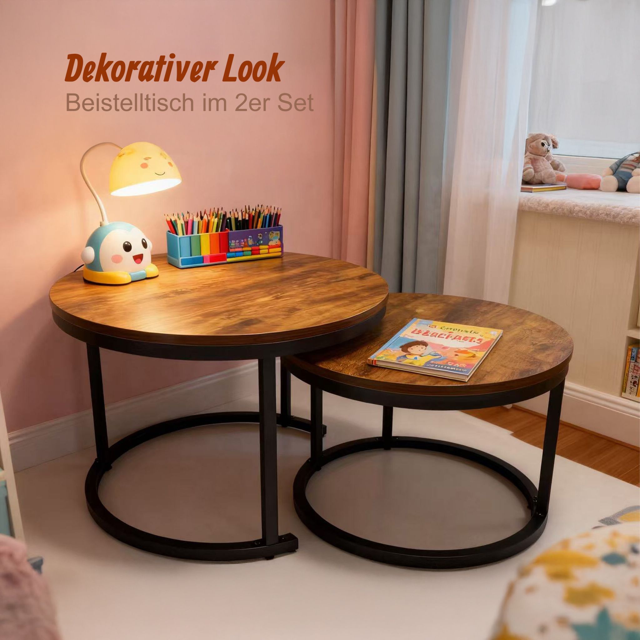 Satztisch 2er-Set Industrial Design Braun-Schwarz von Relaxdays