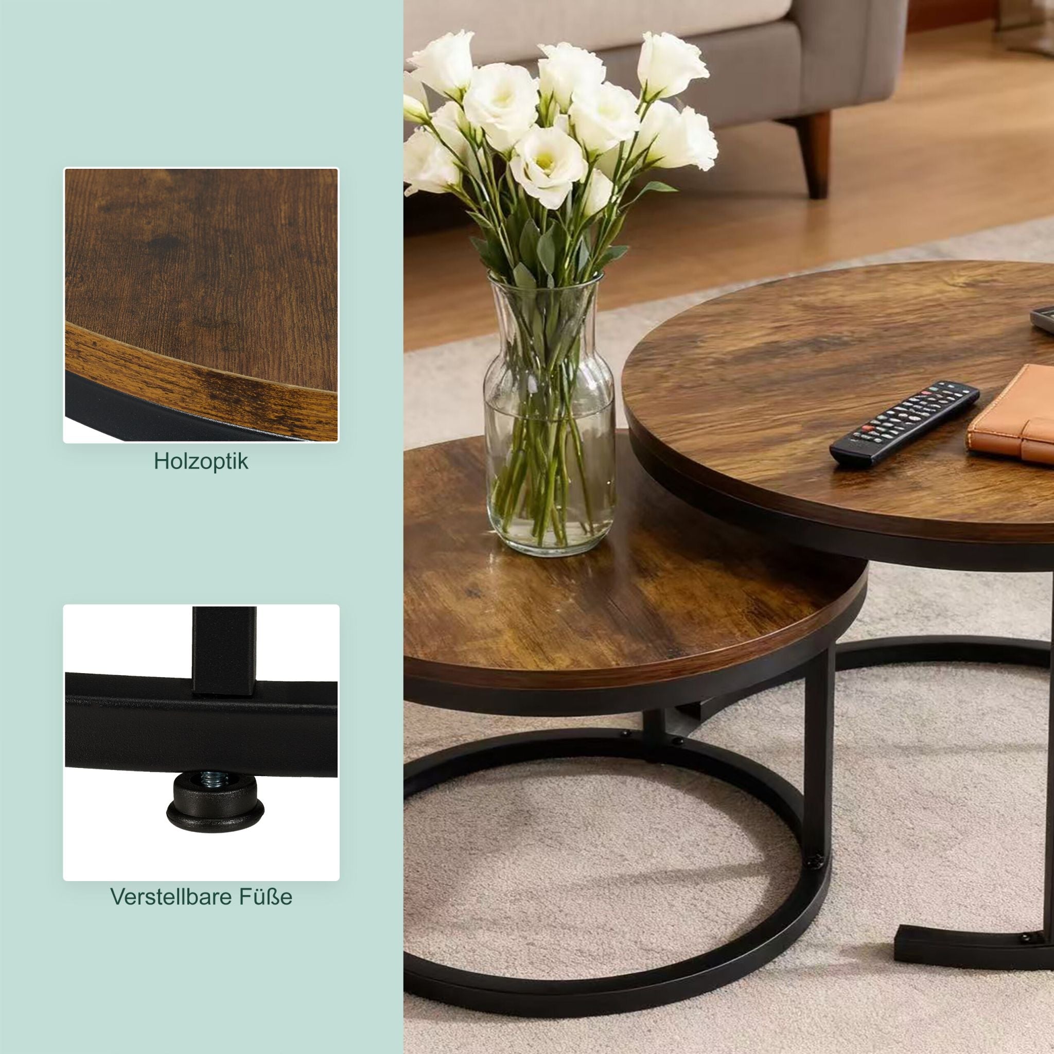 Satztisch 2er-Set Industrial Design Braun-Schwarz von Relaxdays