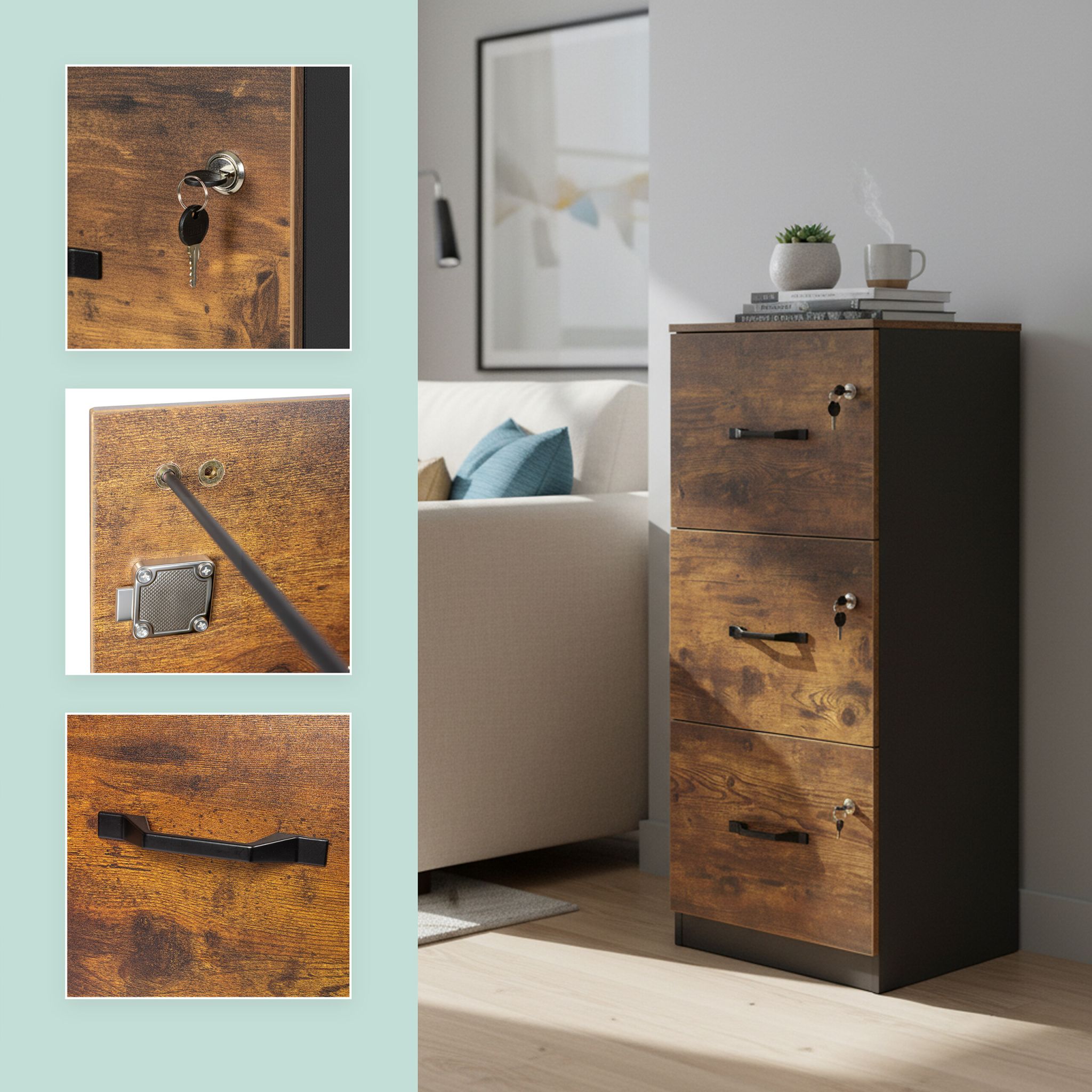 Aktenschrank Hängeregister Braun-Schwarz von Relaxdays