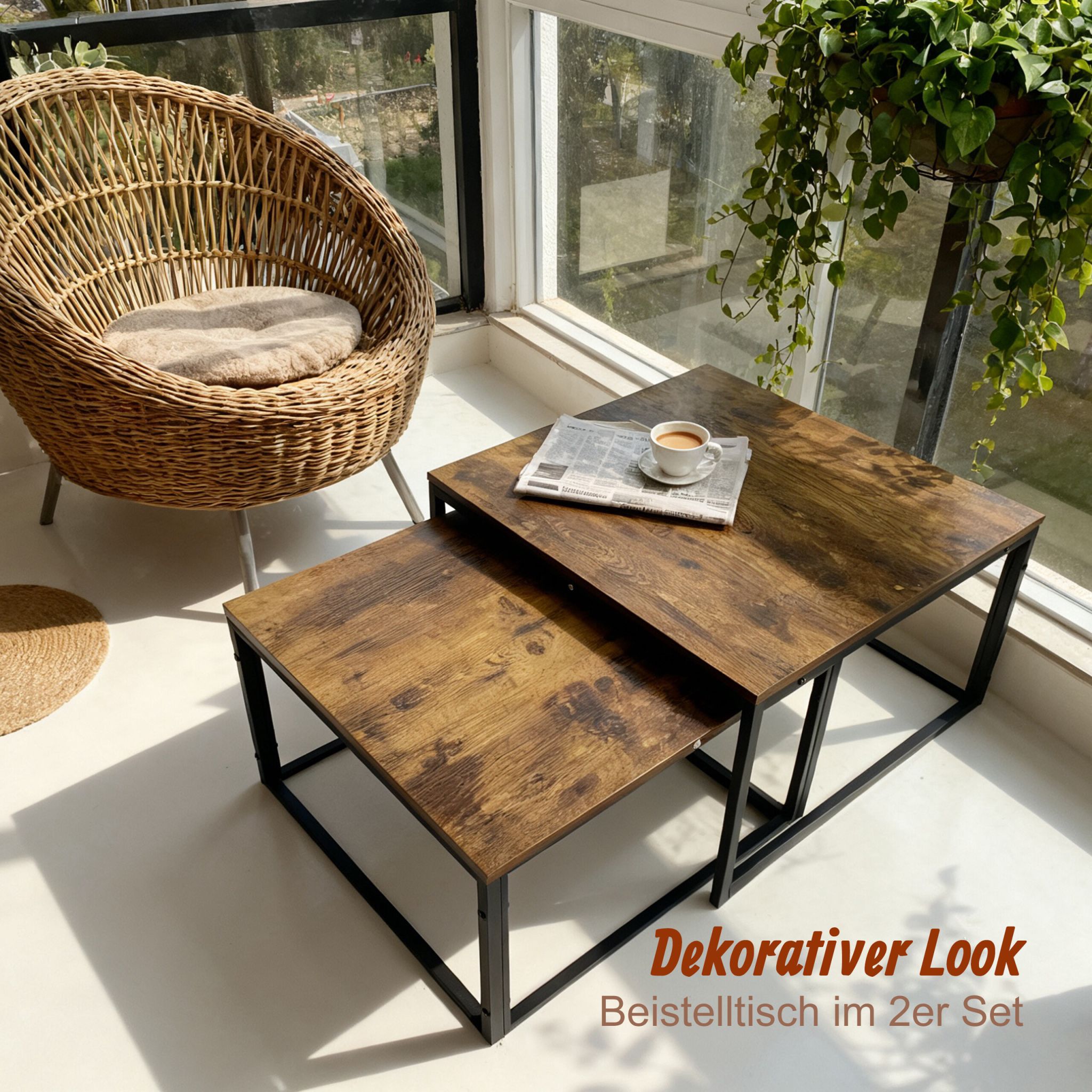 Satztisch 2er-Set Industrial Design Braun-Schwarz von Relaxdays
