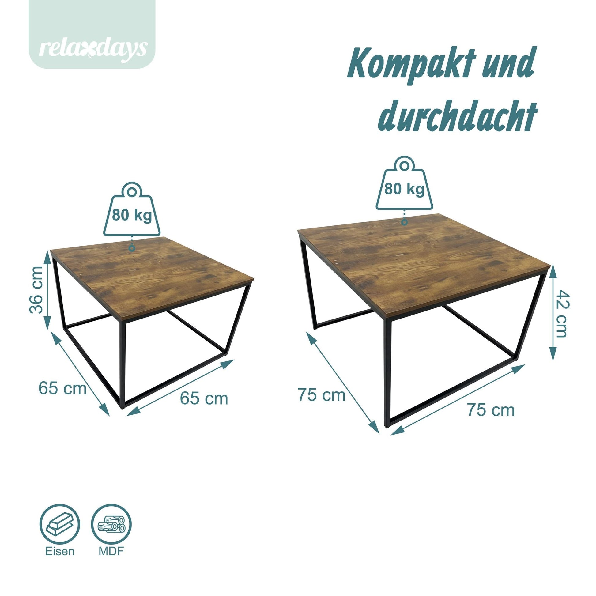 Satztisch 2er-Set Industrial Design Braun-Schwarz von Relaxdays