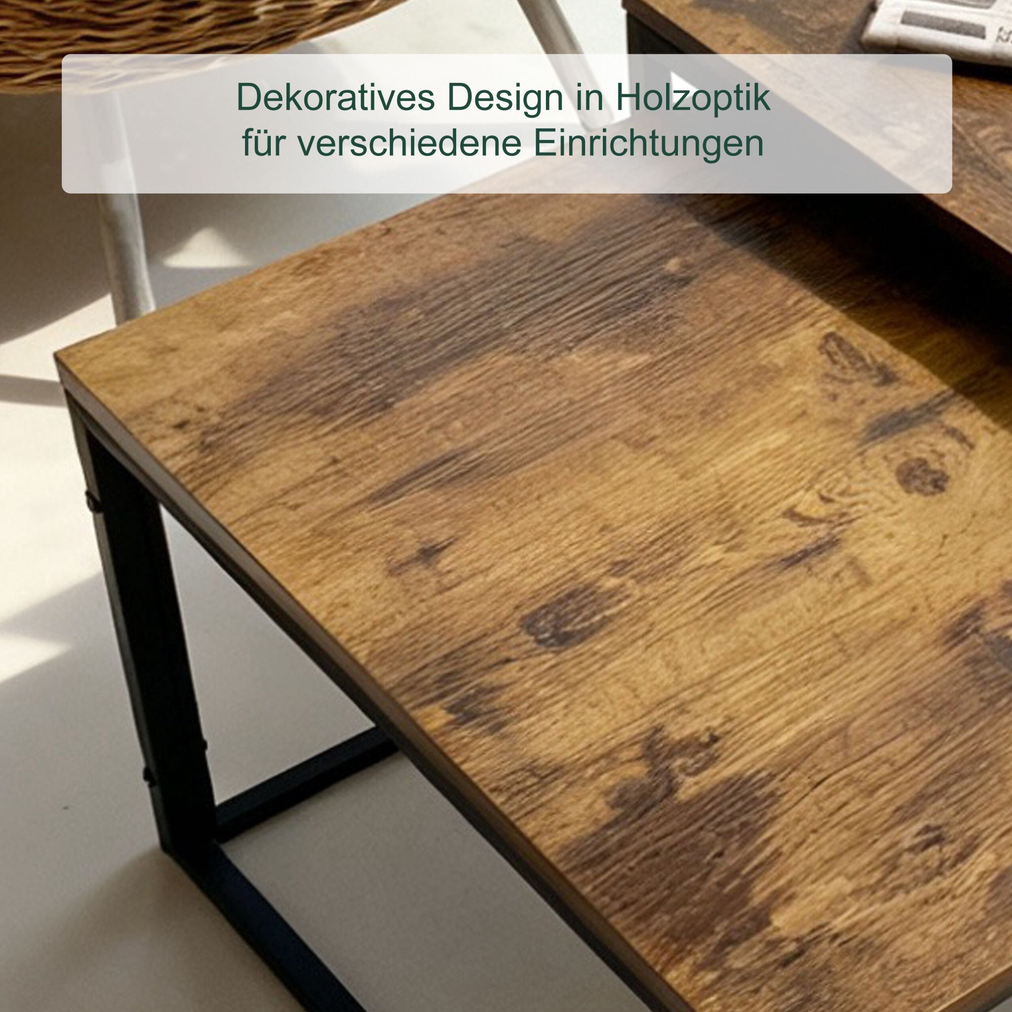 Satztisch 2er-Set Industrial Design Braun-Schwarz von Relaxdays
