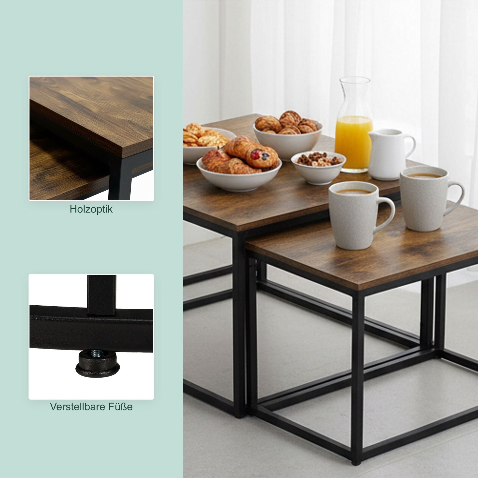 Satztisch 2er-Set Industrial Design Braun-Schwarz von Relaxdays