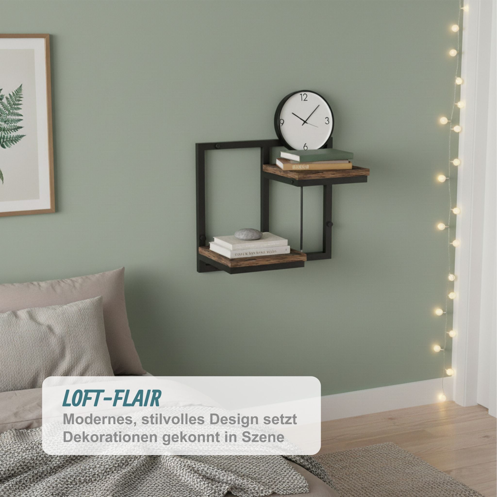 Wandregal Industrial-Design Braun-Schwarz von Relaxdays