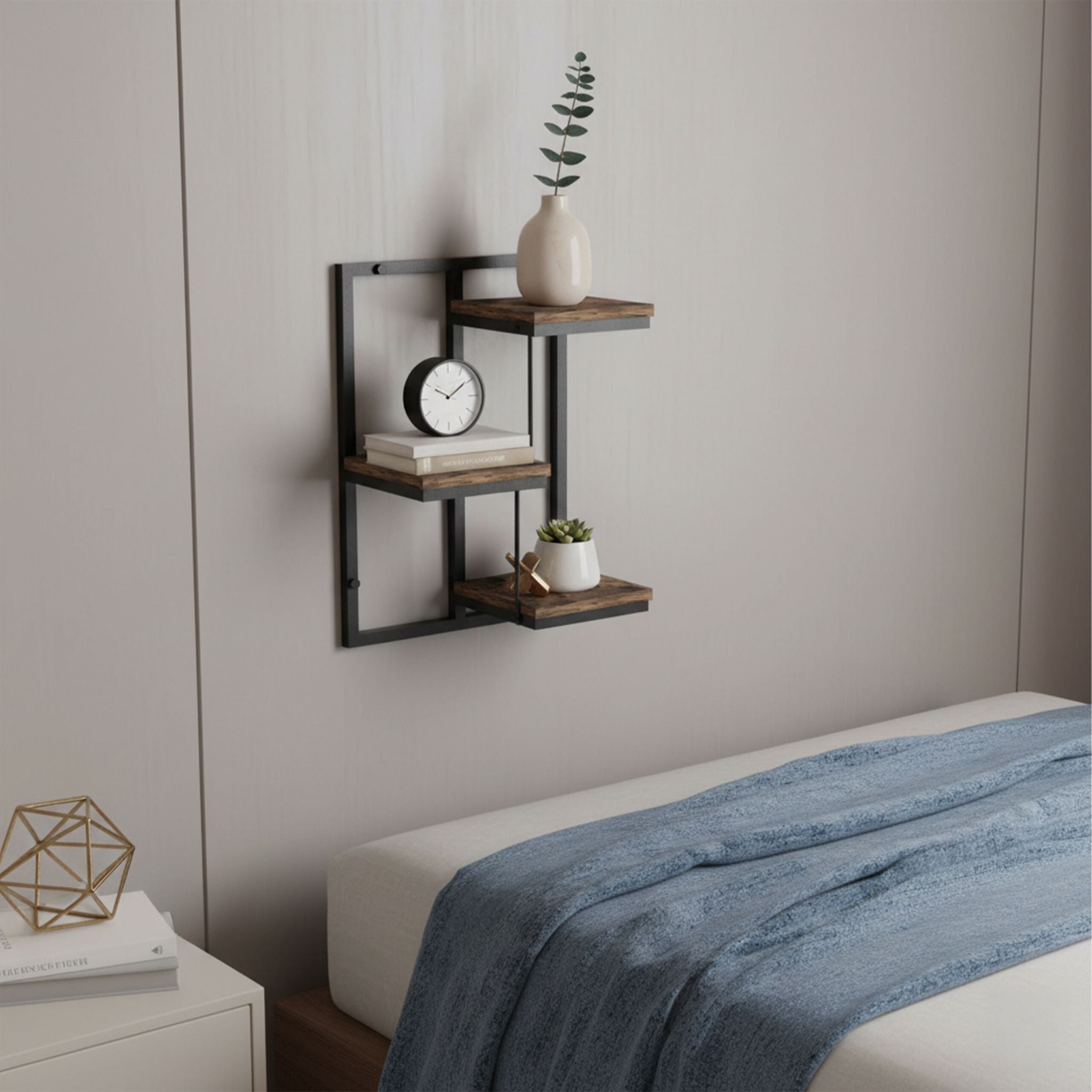 Wandregal Industrial-Design Braun-Schwarz von Relaxdays