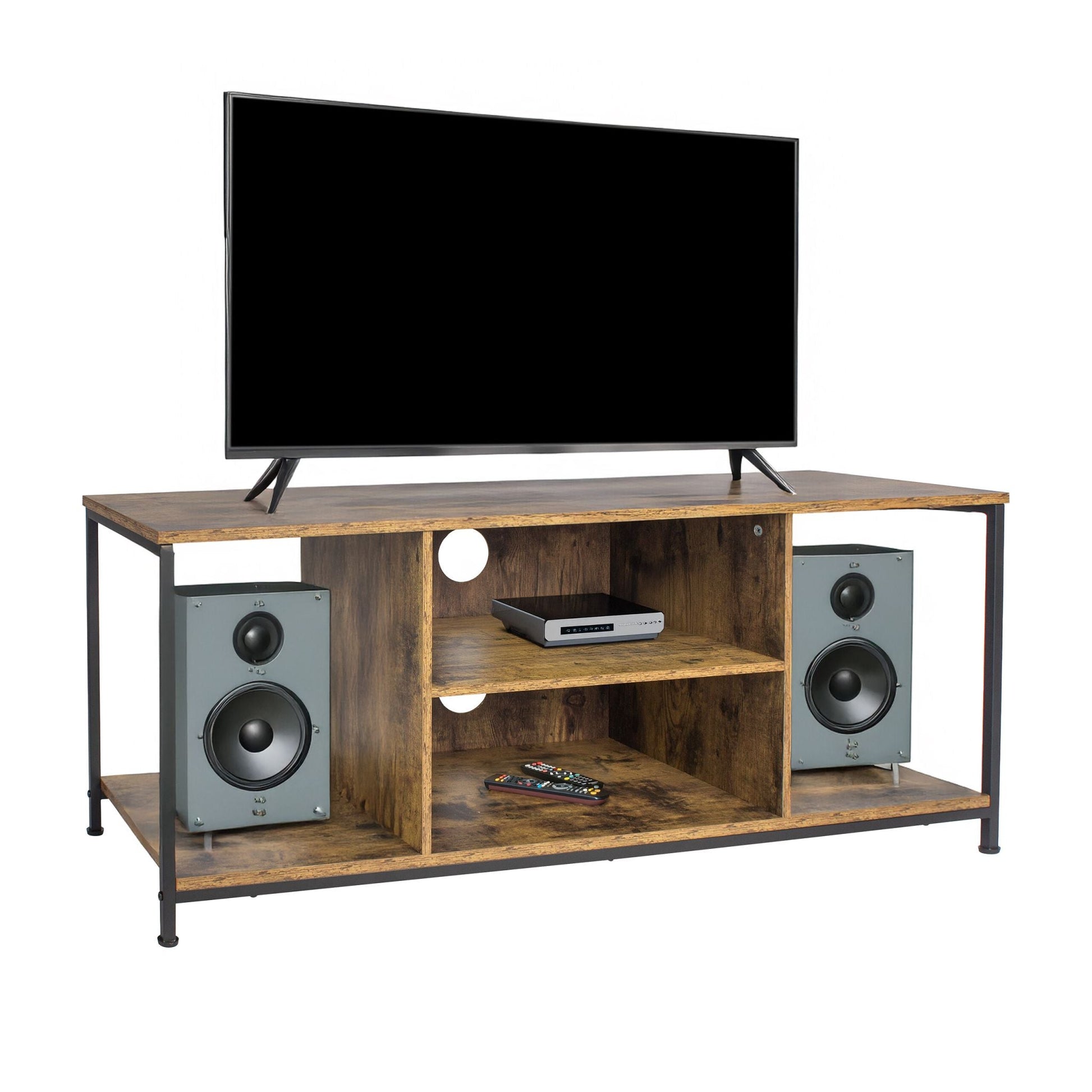 TV Lowboard 4 Fächer Braun-Schwarz von Relaxdays