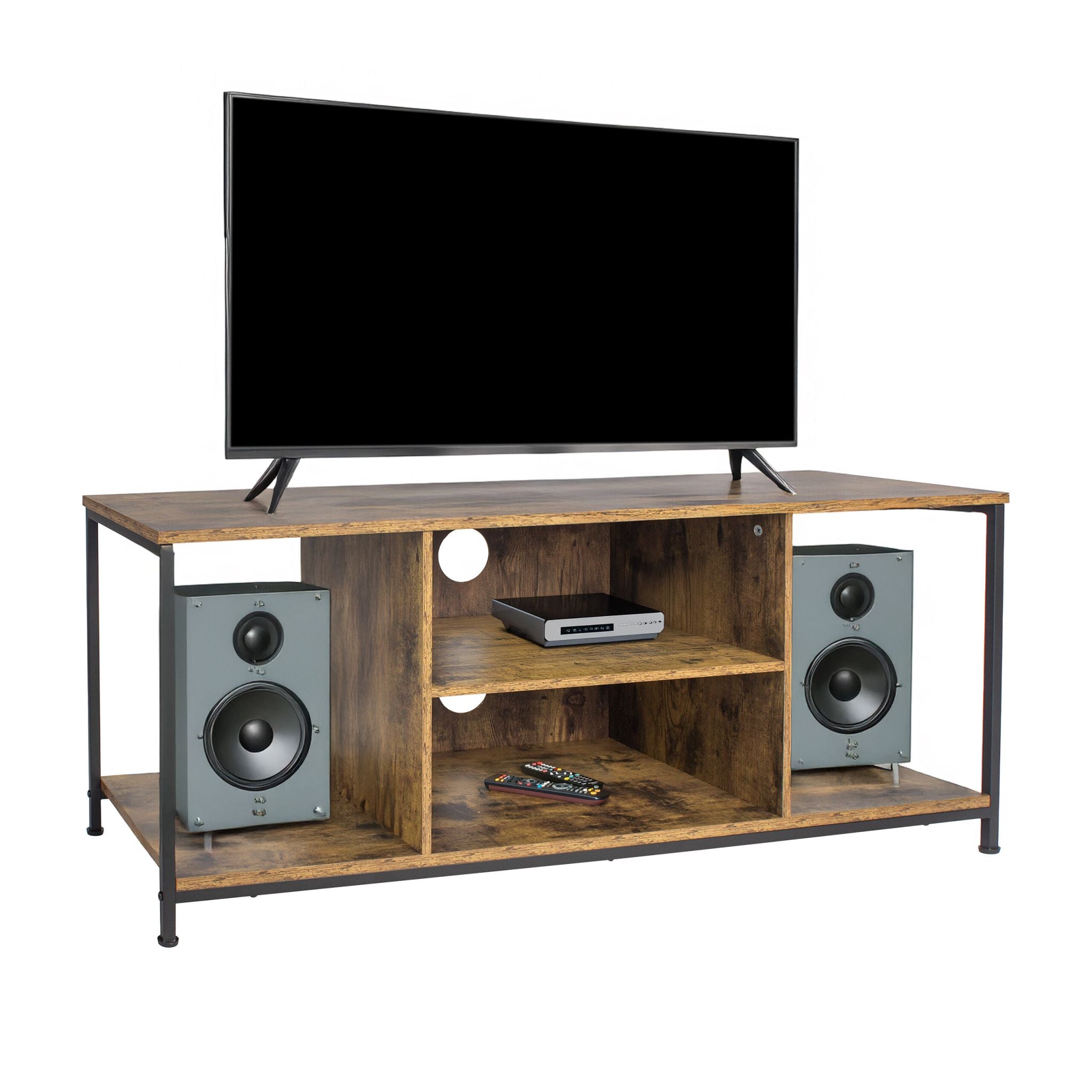 TV Lowboard 4 Fächer Braun-Schwarz von Relaxdays