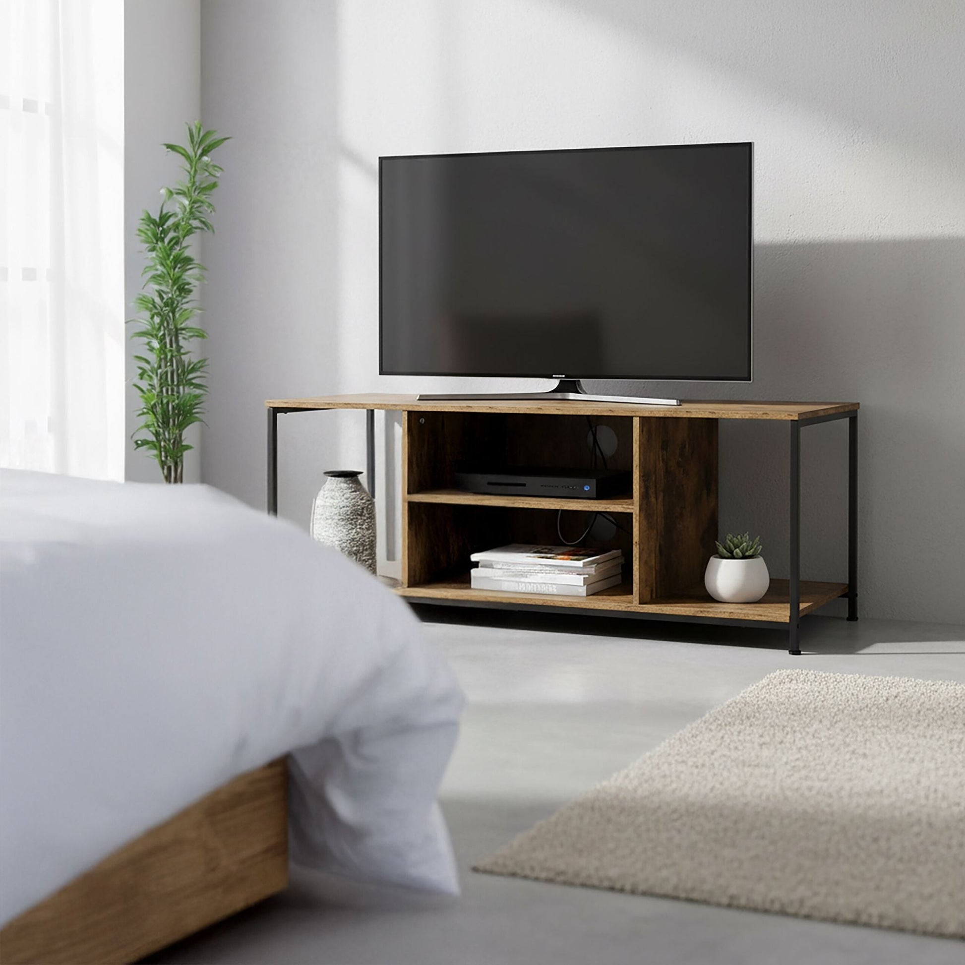 TV Lowboard 4 Fächer Braun-Schwarz von Relaxdays