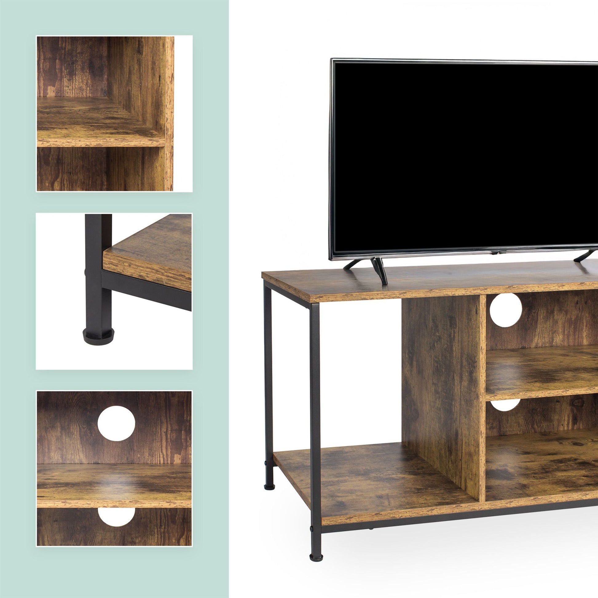 TV Lowboard 4 Fächer Braun-Schwarz von Relaxdays