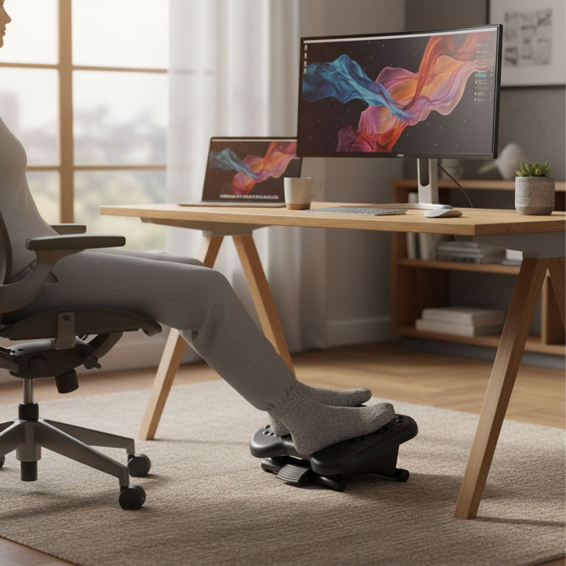 Verstellbare Fussstütze Schreibtisch Schwarz von Relaxdays