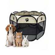 Faltbarer Welpenauslauf indoor & outdoor Creme-Schwarz-Grau von Relaxdays