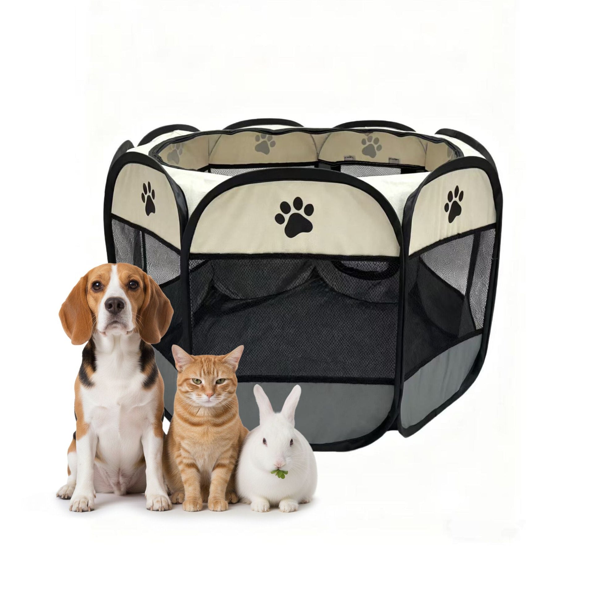 Faltbarer Welpenauslauf indoor & outdoor Creme-Schwarz-Grau von Relaxdays