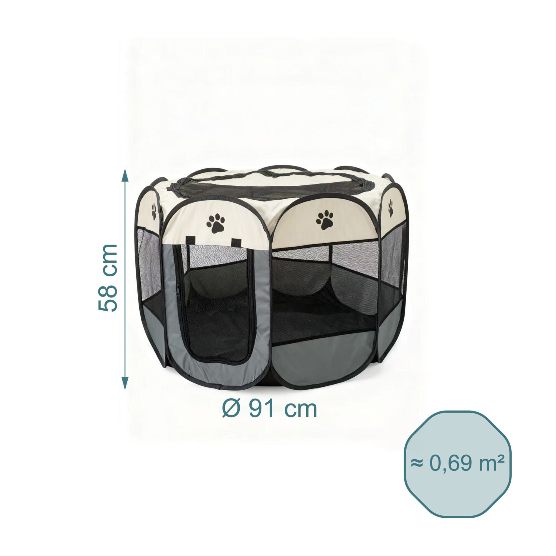 Faltbarer Welpenauslauf indoor & outdoor Creme-Schwarz-Grau von Relaxdays