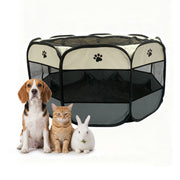 Faltbarer Welpenauslauf indoor & outdoor Creme-Schwarz-Grau von Relaxdays