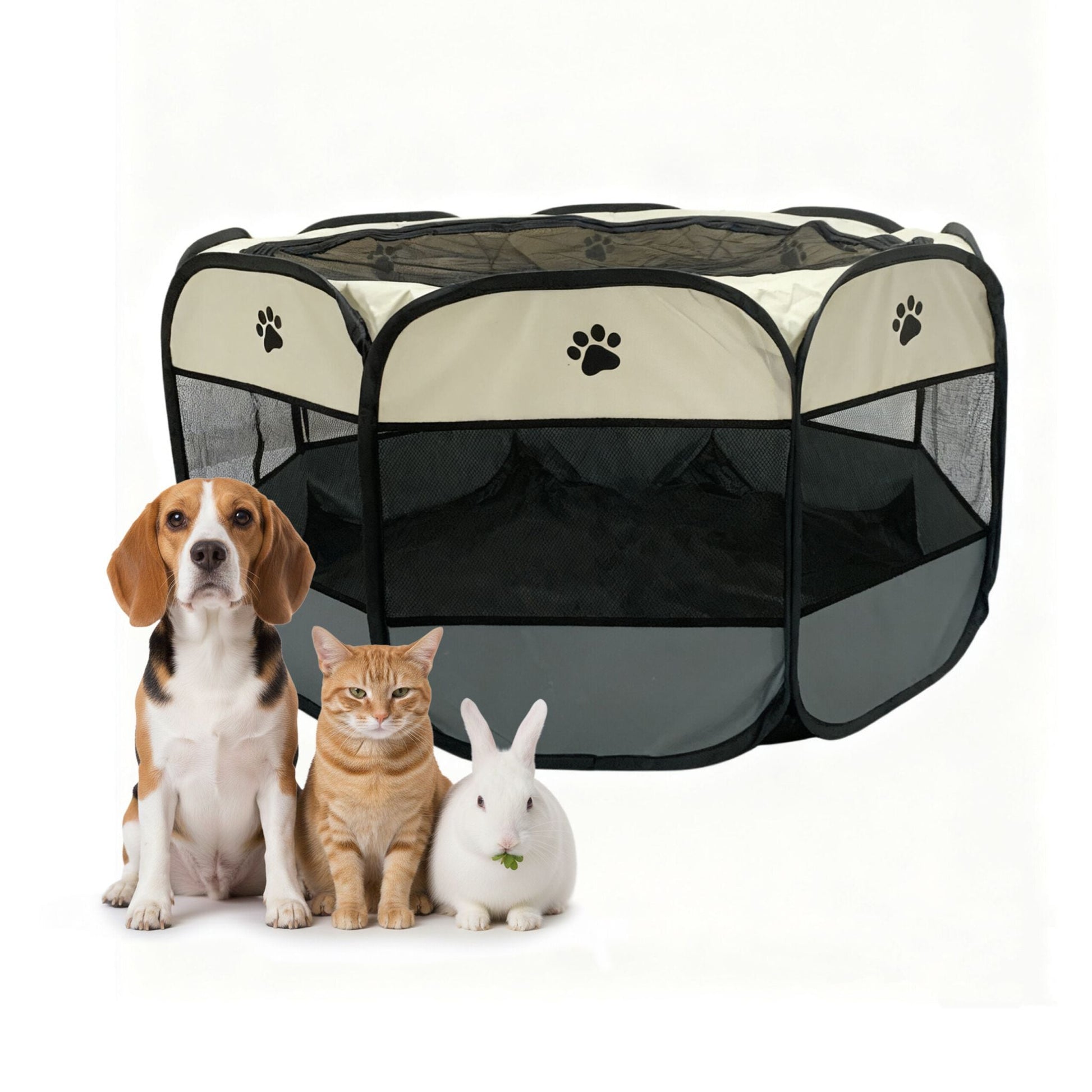 Faltbarer Welpenauslauf indoor & outdoor Creme-Schwarz-Grau von Relaxdays
