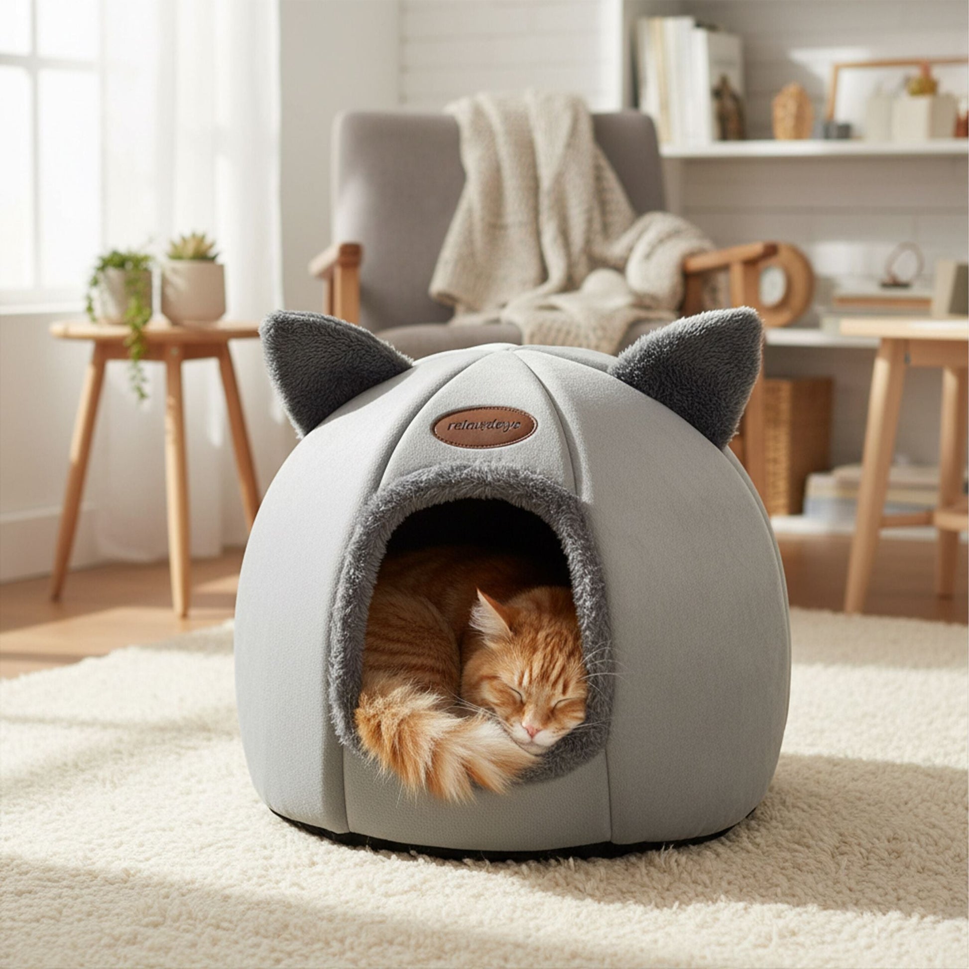 Katzenhöhle mit Katzenohren Grau von Relaxdays