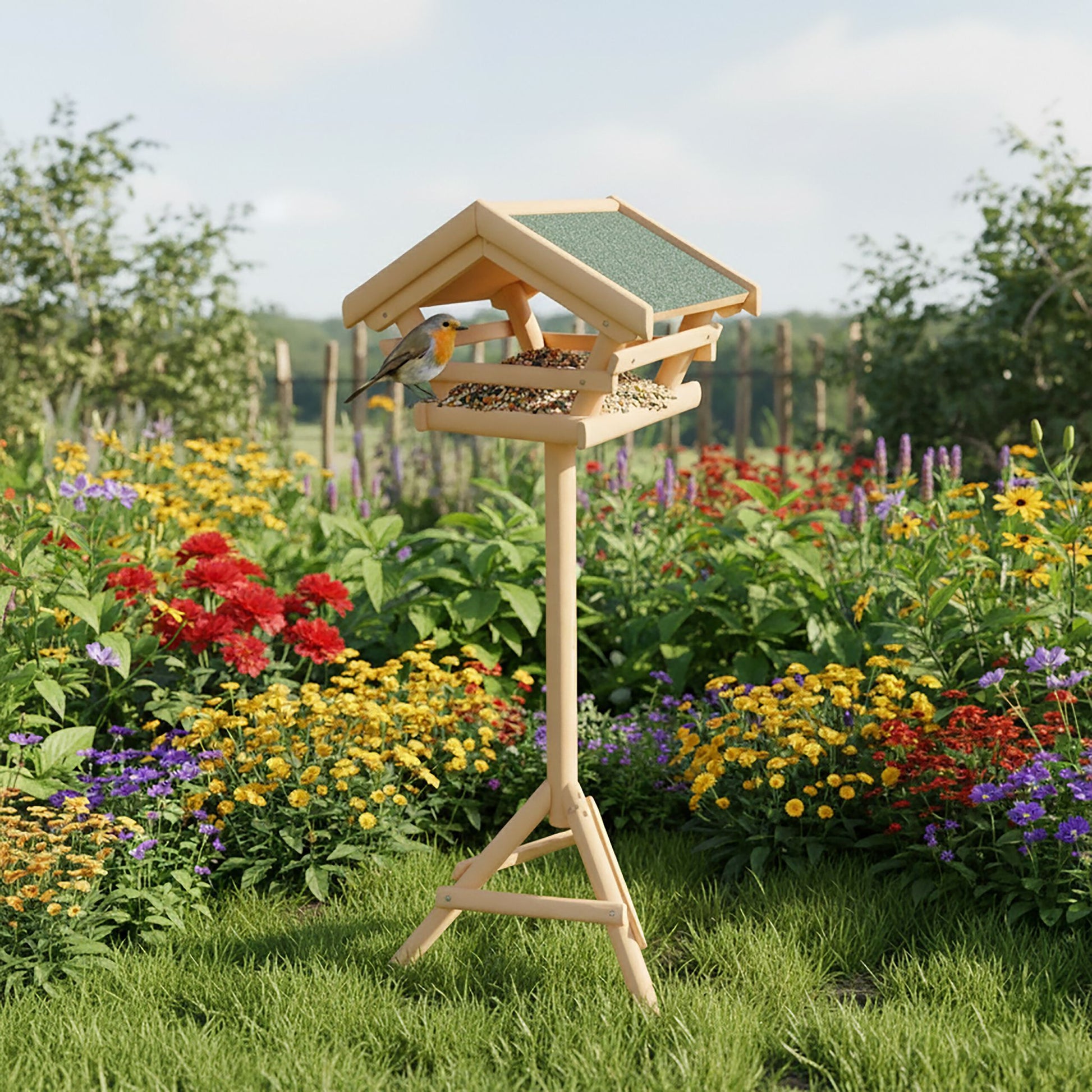 Vogelfutterhaus Tannenholz Dunkelgrün-Hellbraun von Relaxdays