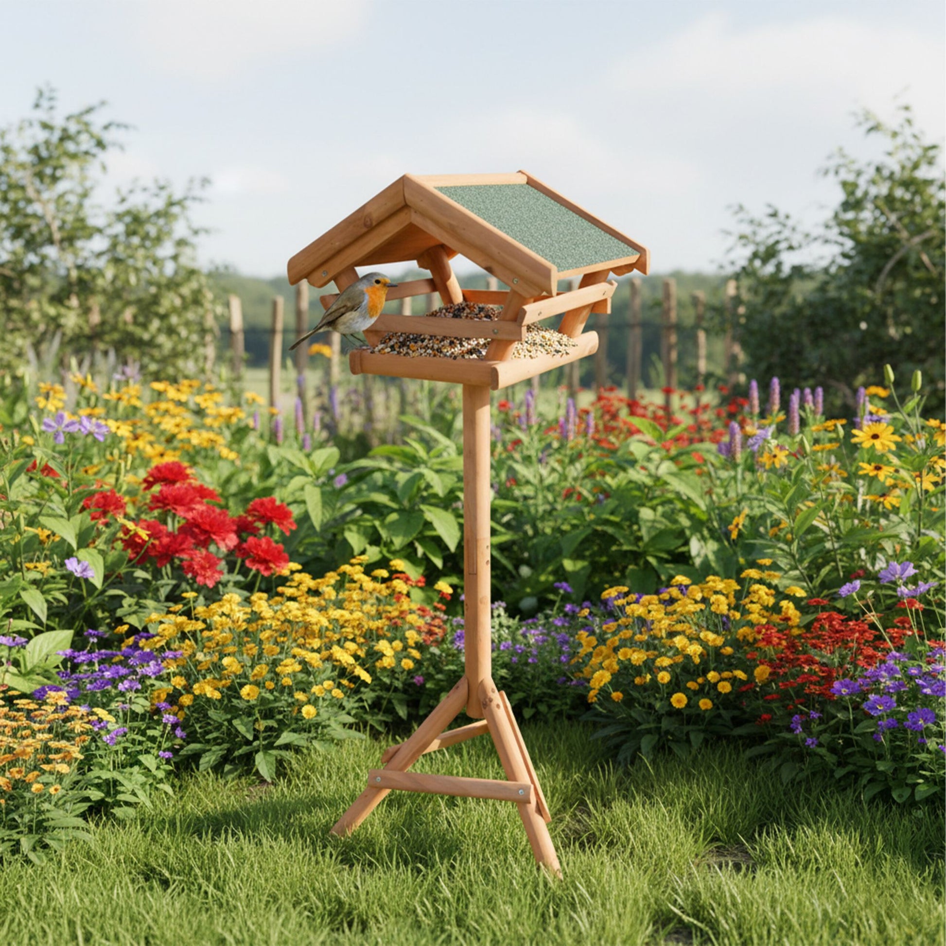 Vogelfutterhaus Tannenholz Dunkelgrün-Orange von Relaxdays
