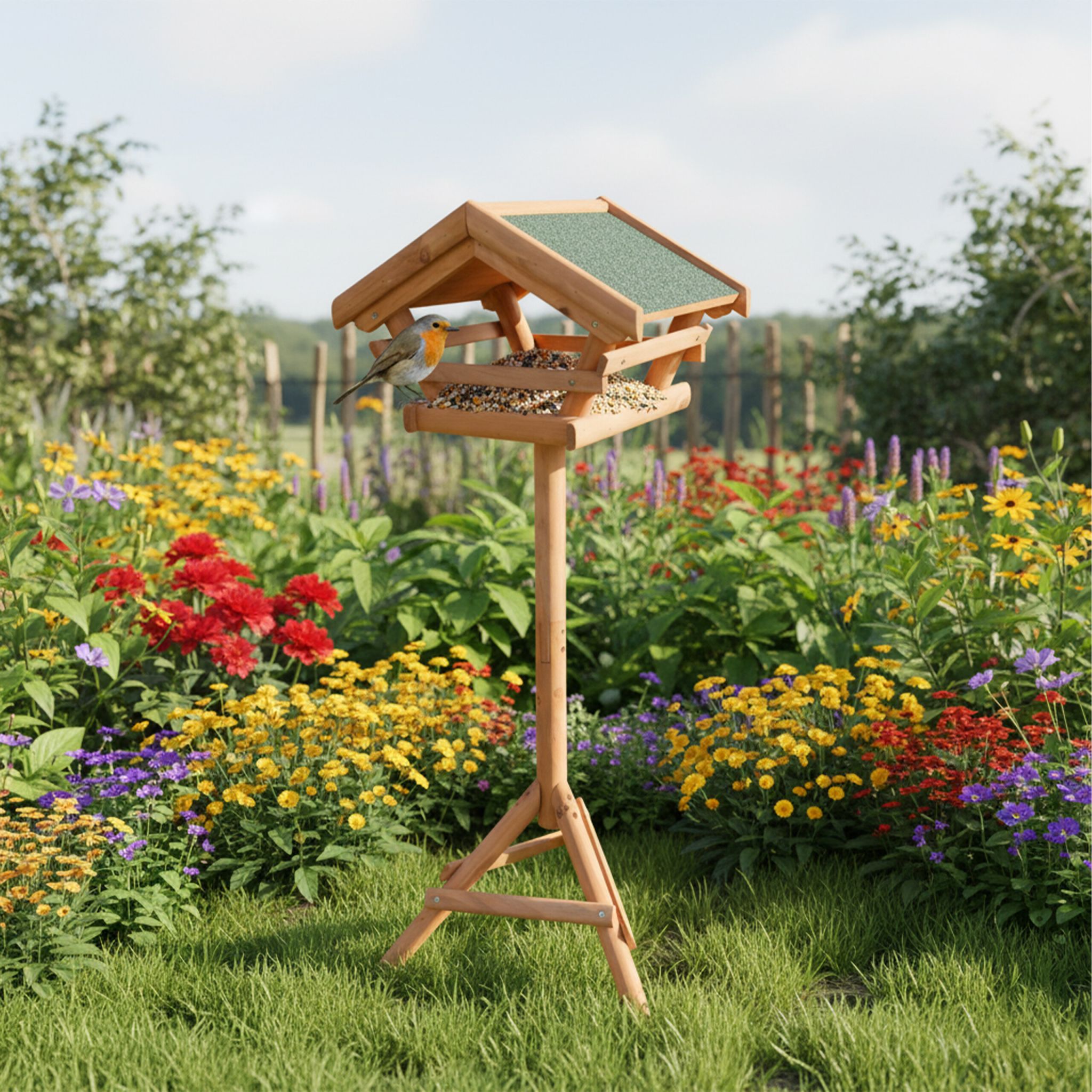 Vogelfutterhaus Tannenholz Dunkelgrün-Orange von Relaxdays
