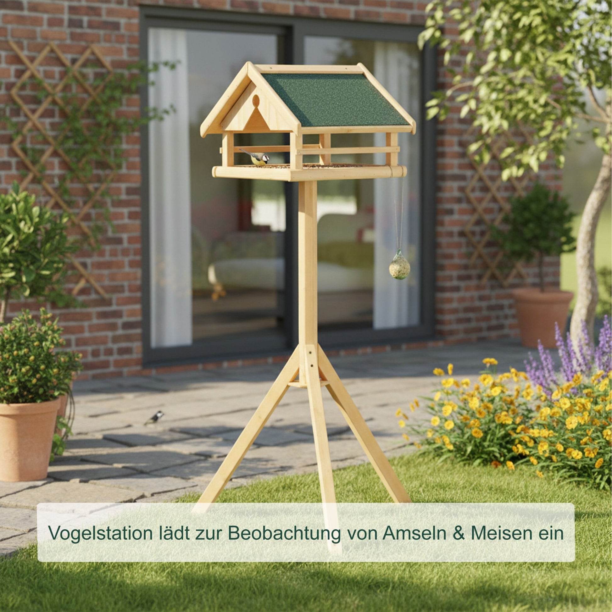 Vogelfutterhaus mit Ständer Dunkelgrün-Hellbraun von Relaxdays
