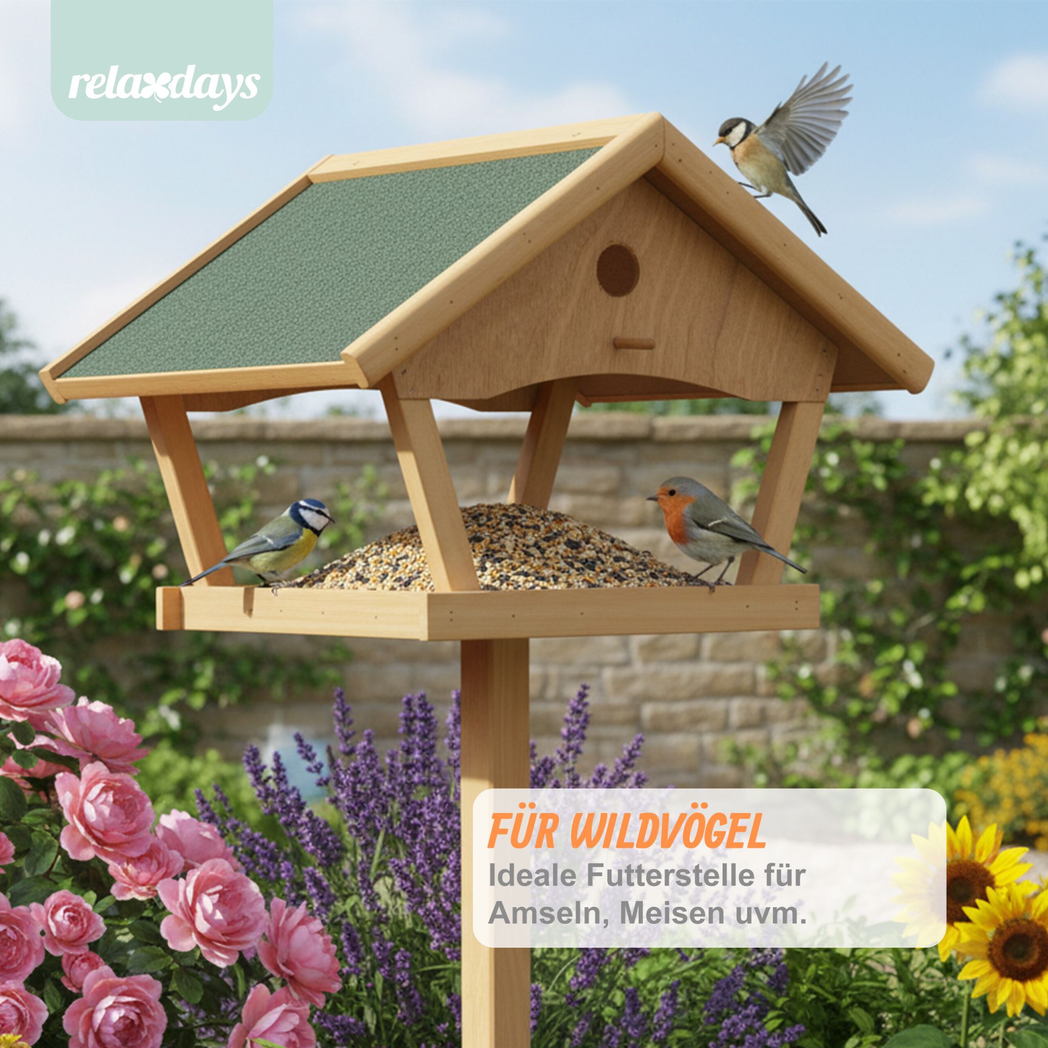 XXL Vogelfutterhaus mit Ständer Dunkelgrün-Orange von Relaxdays