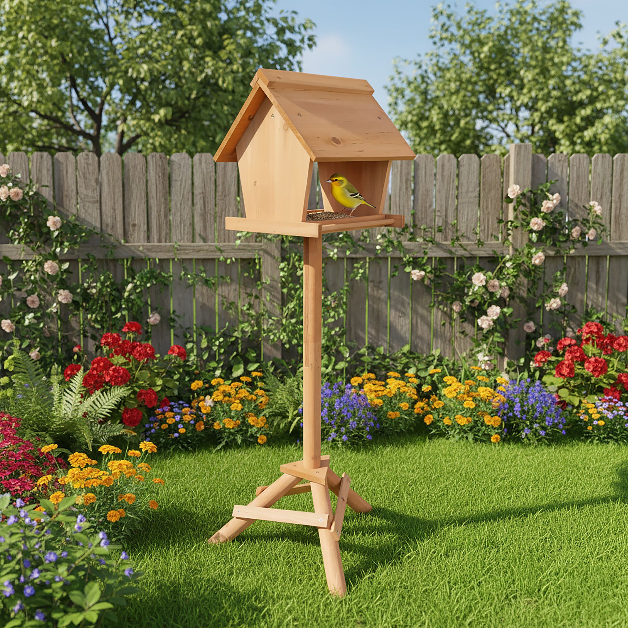 Vogelfutterhaus Tannenholz Orange von Relaxdays