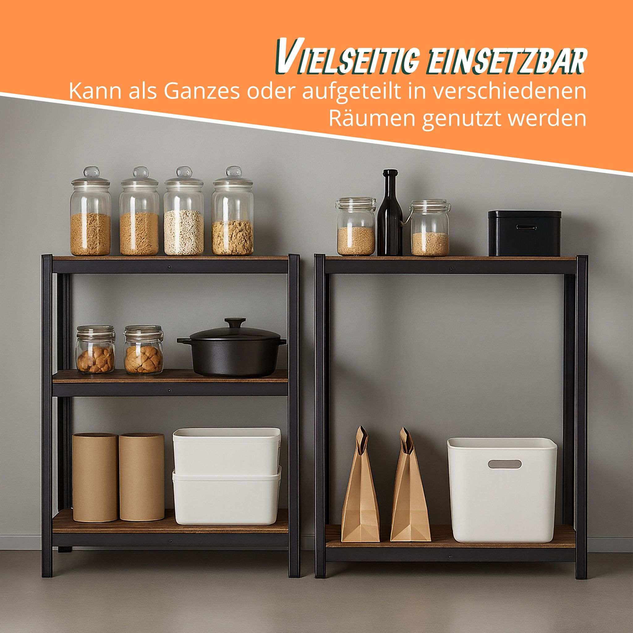 Industrial Schwerlastregal 168x80x40cm Braun-Schwarz von Relaxdays