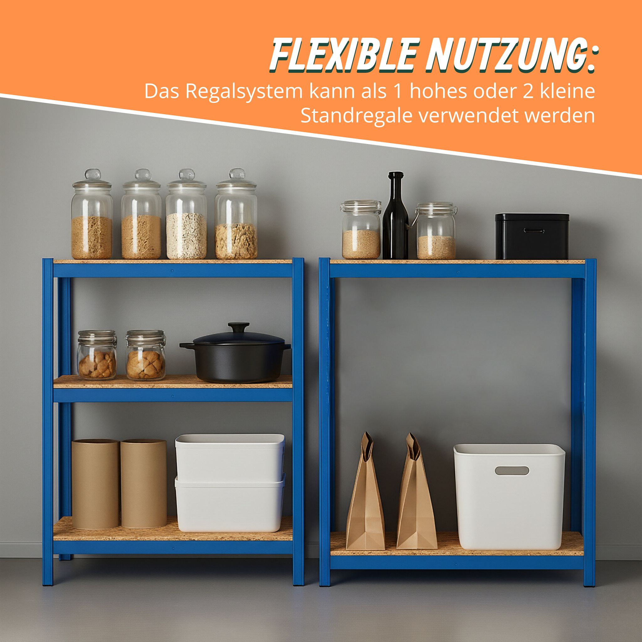 Schwerlastregal 180x60x30cm Blau-Hellbraun von Relaxdays
