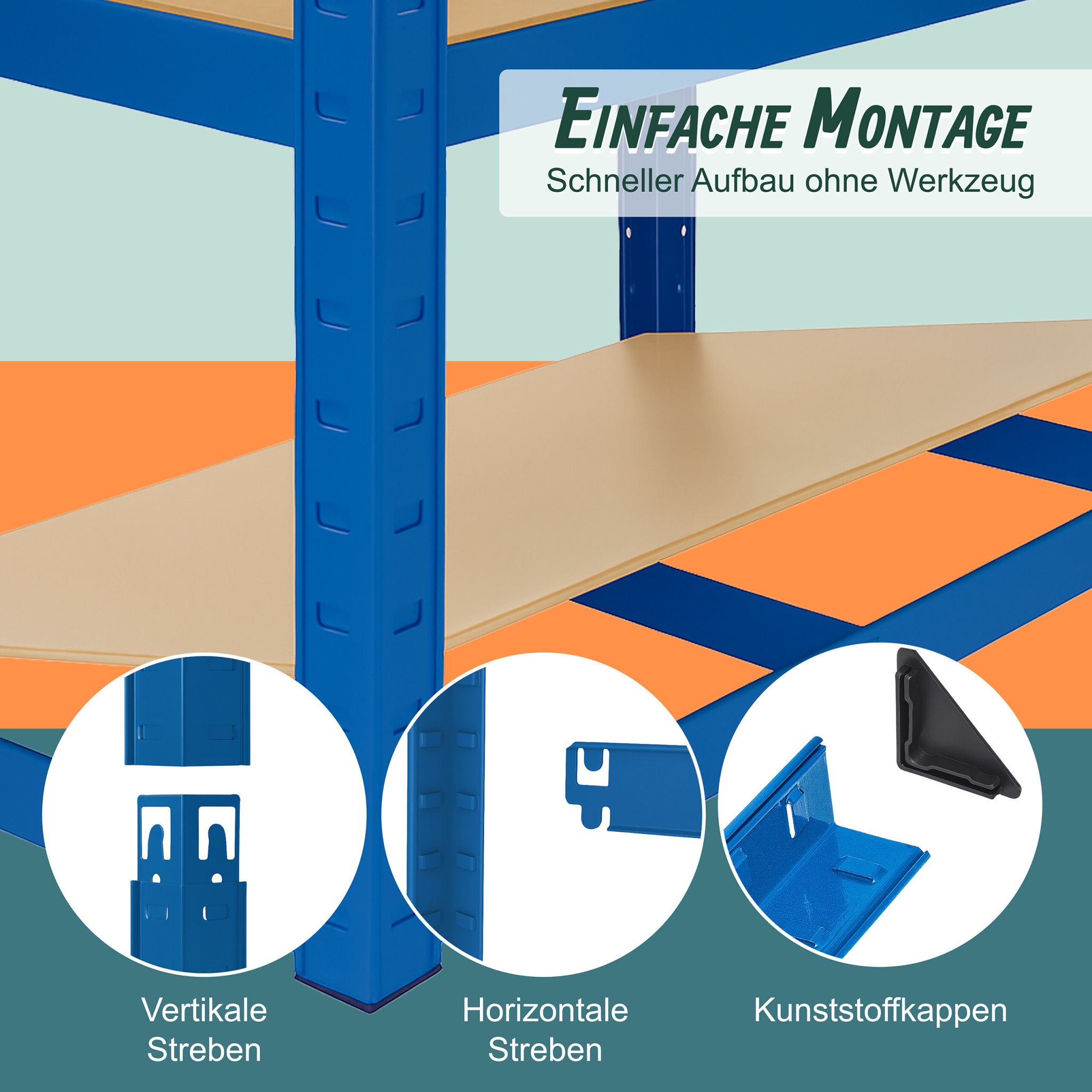 Schwerlastregal 180x60x30cm Blau-Hellbraun von Relaxdays