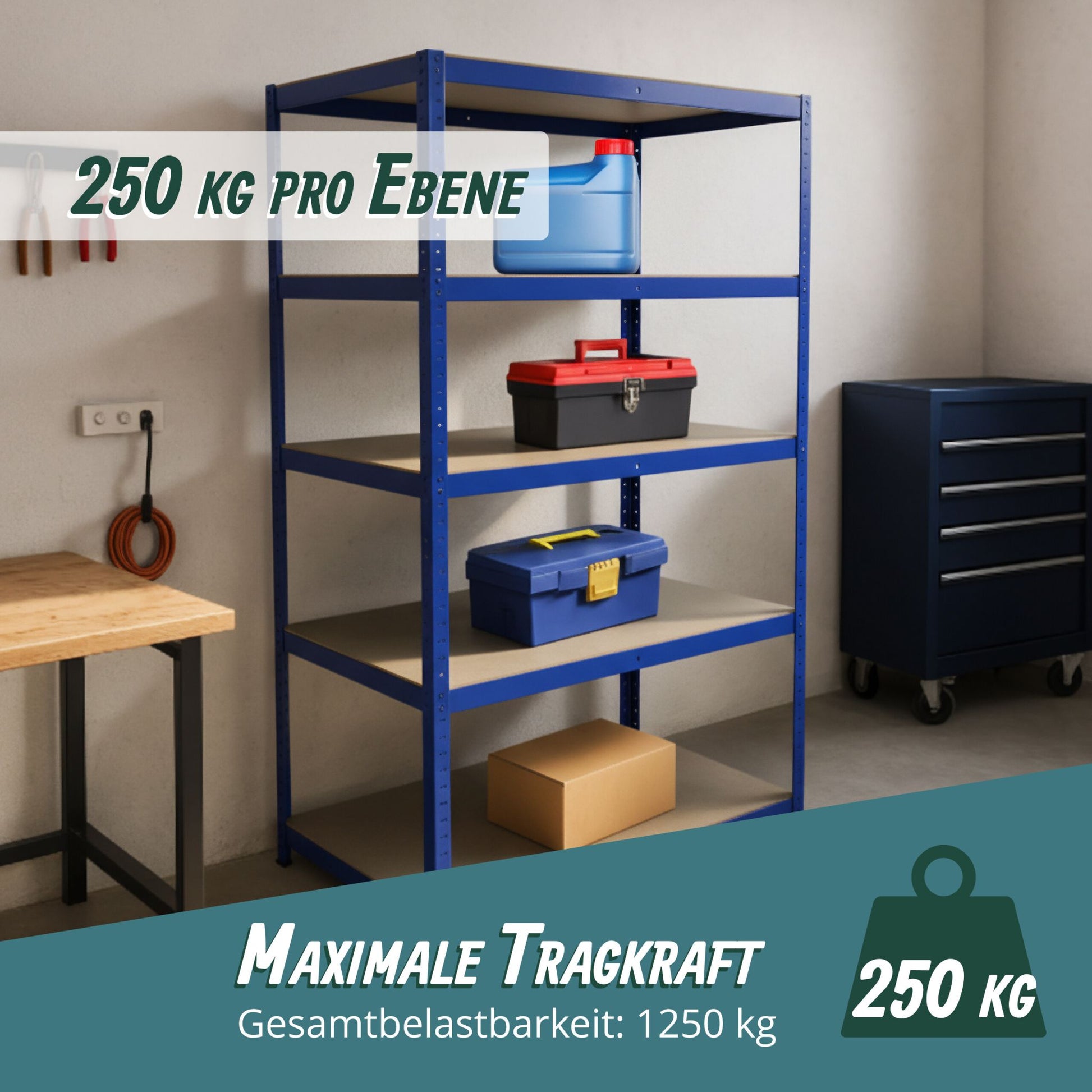 Schwerlastregal 180x100x60cm Blau-Hellbraun von Relaxdays