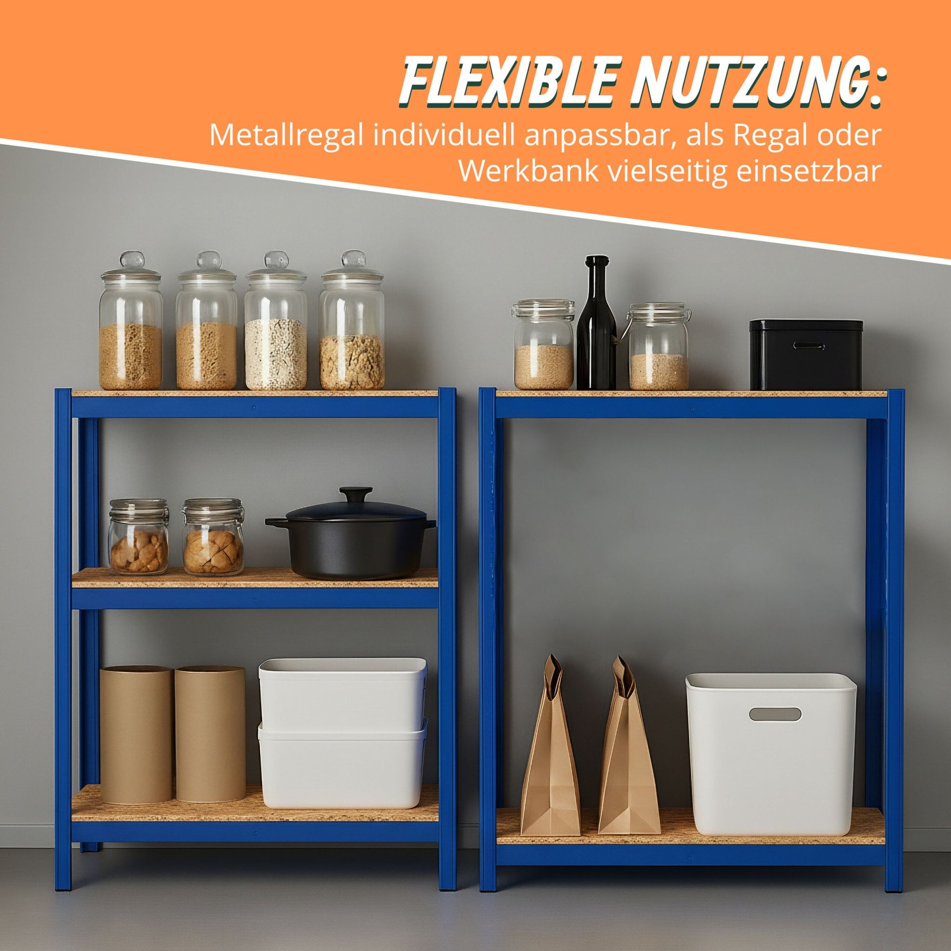 Schwerlastregal 180x100x60cm Blau-Hellbraun von Relaxdays