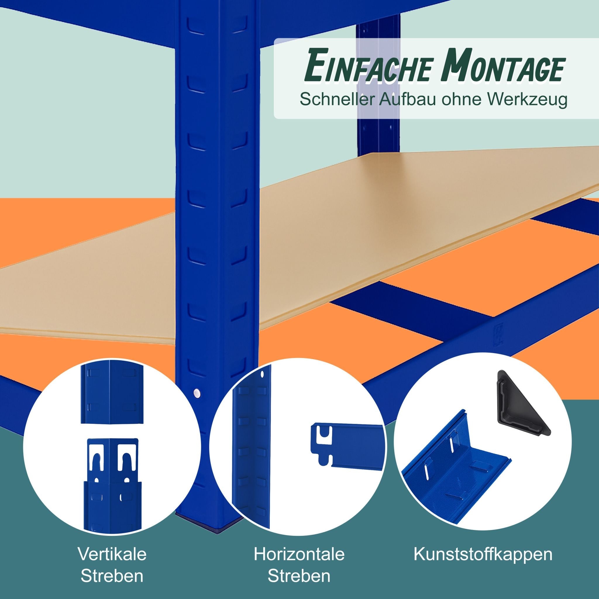 Schwerlastregal 180x100x60cm Blau-Hellbraun von Relaxdays