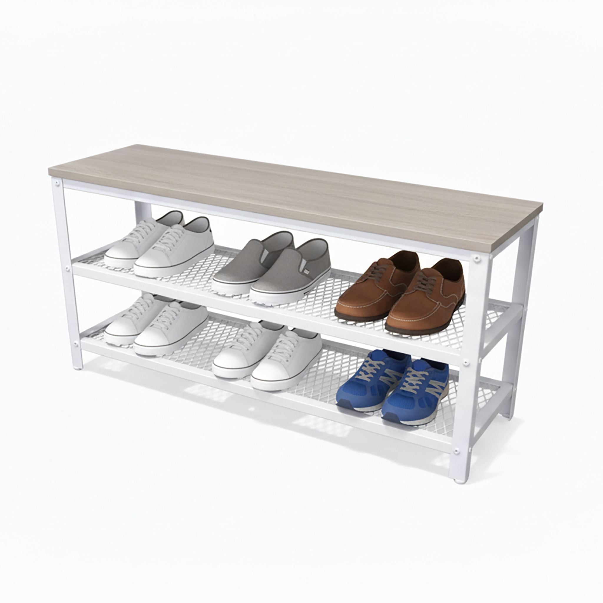 Schuhbank mit 2 Schuhablagen Weiss-Hellbraun von Relaxdays