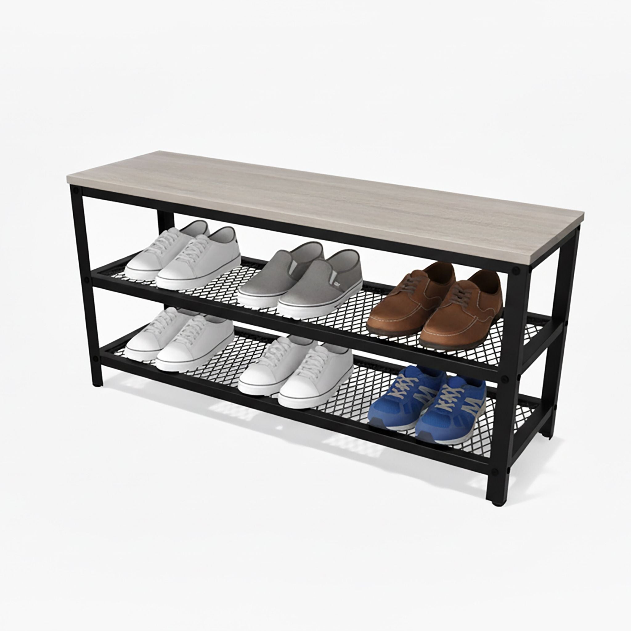 Schuhbank mit 2 Schuhablagen Hellbraun-Schwarz von Relaxdays