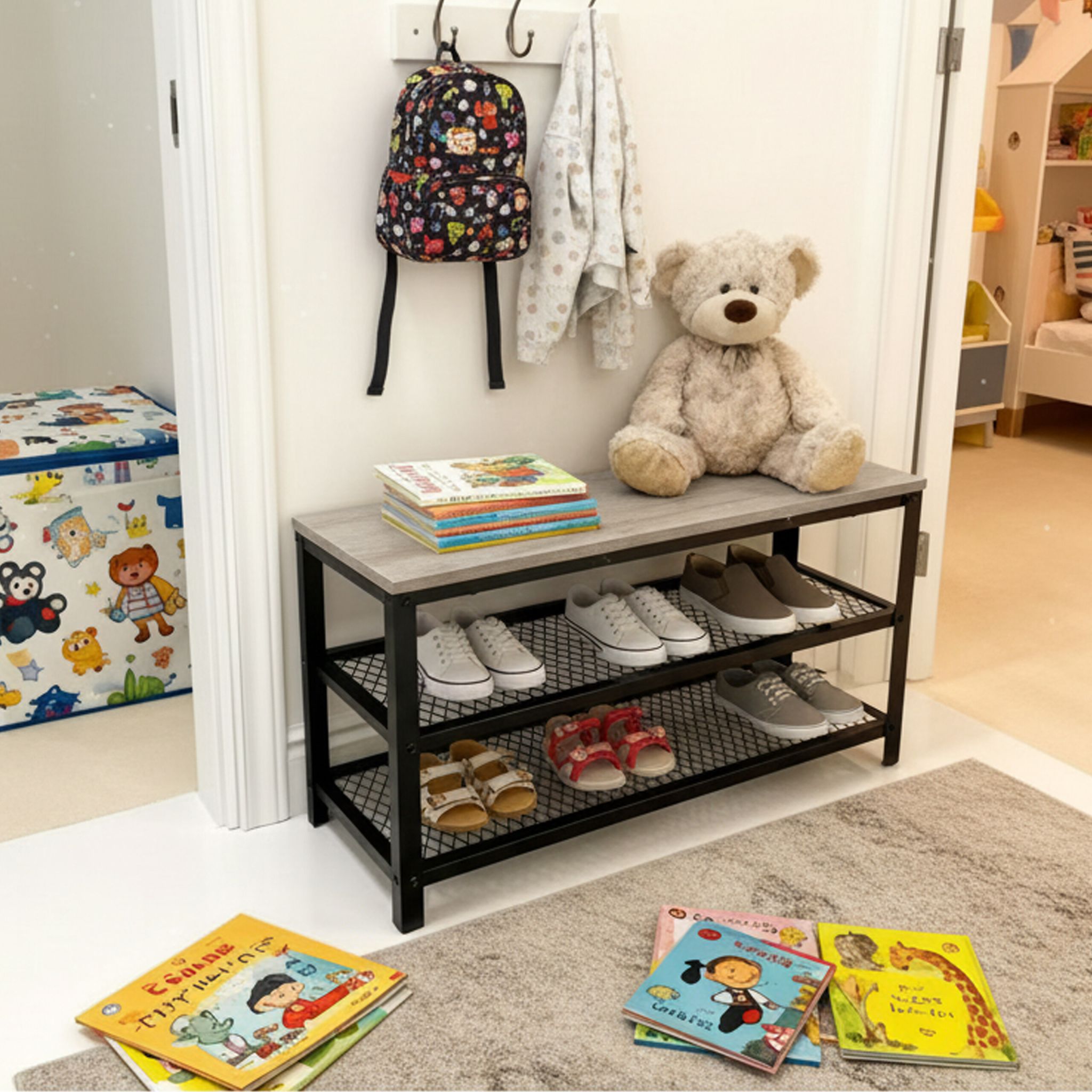 Schuhbank mit 2 Schuhablagen Hellbraun-Schwarz von Relaxdays