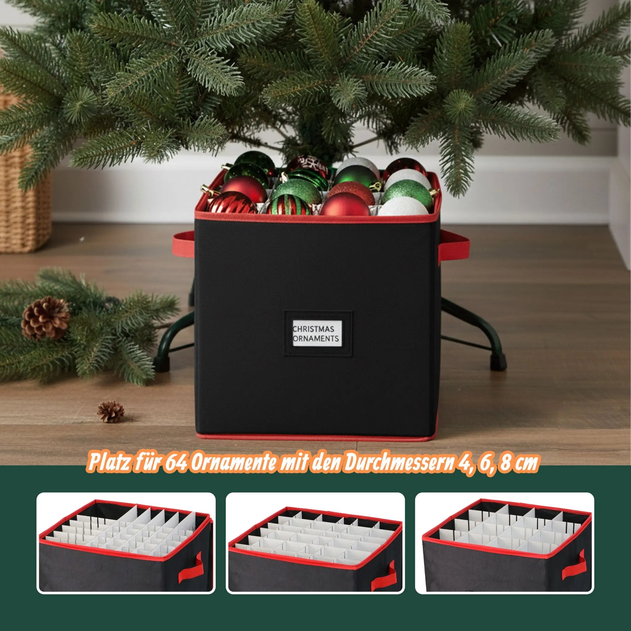 Weihnachtskugel Aufbewahrungsbox Schwarz-Rot von Relaxdays