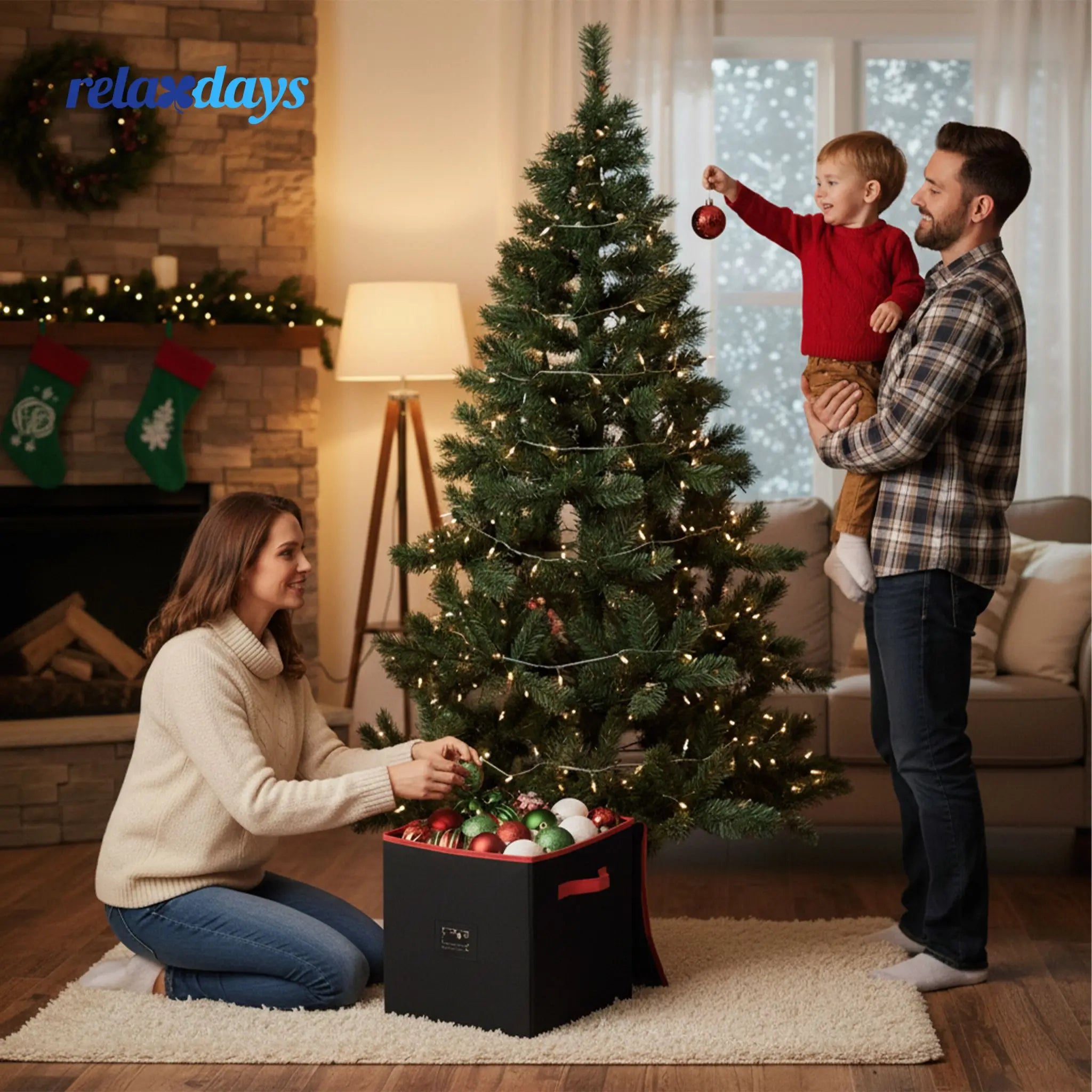 Weihnachtskugel Aufbewahrungsbox Schwarz-Rot von Relaxdays