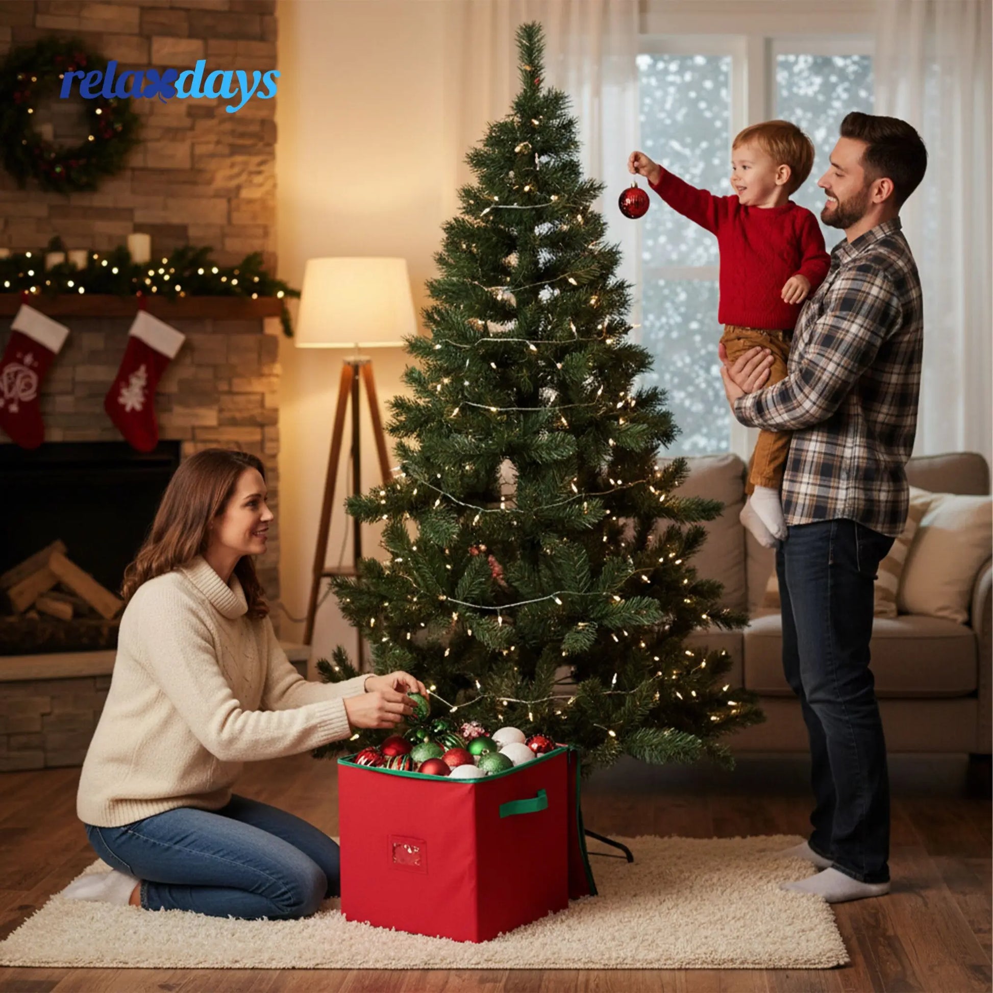 Weihnachtskugel Aufbewahrungsbox Rot-Grün von Relaxdays