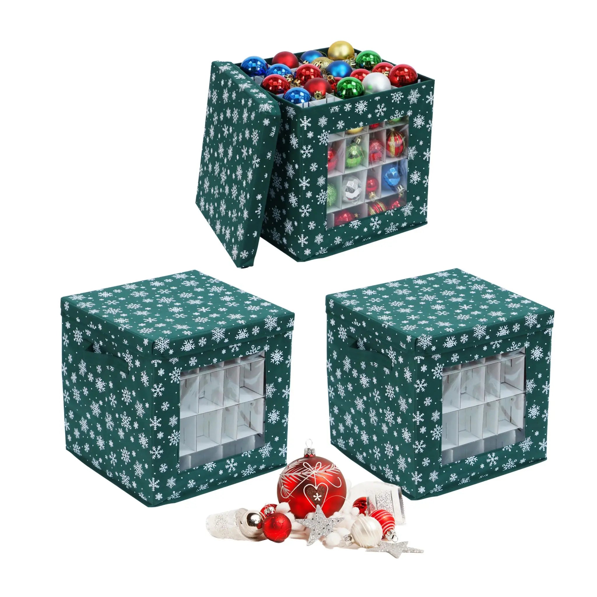 Weihnachtskugel Aufbewahrungsbox 3er-Set Weiss-Dunkelgrün von Relaxdays