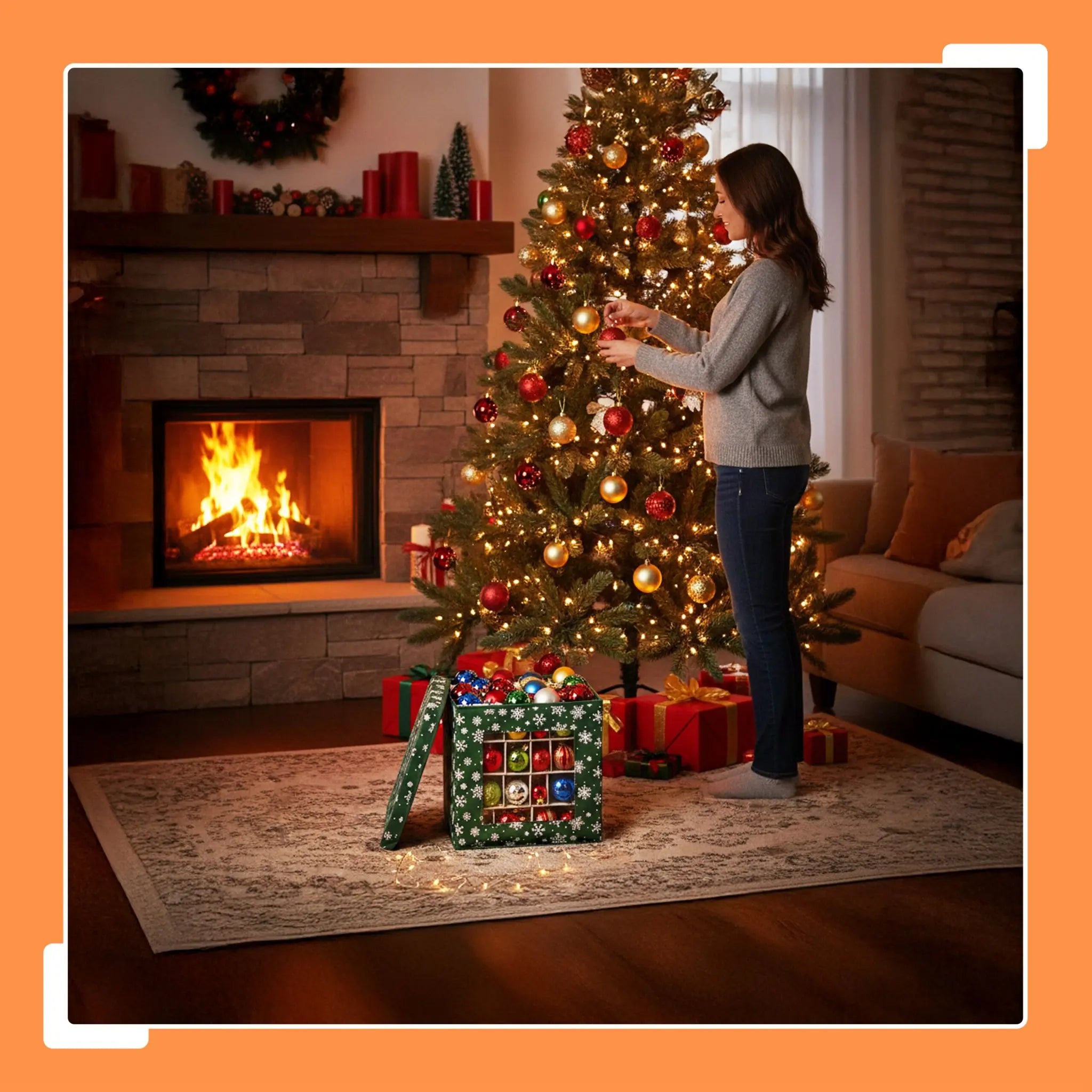 Weihnachtskugel Aufbewahrungsbox 3er-Set Weiss-Dunkelgrün von Relaxdays