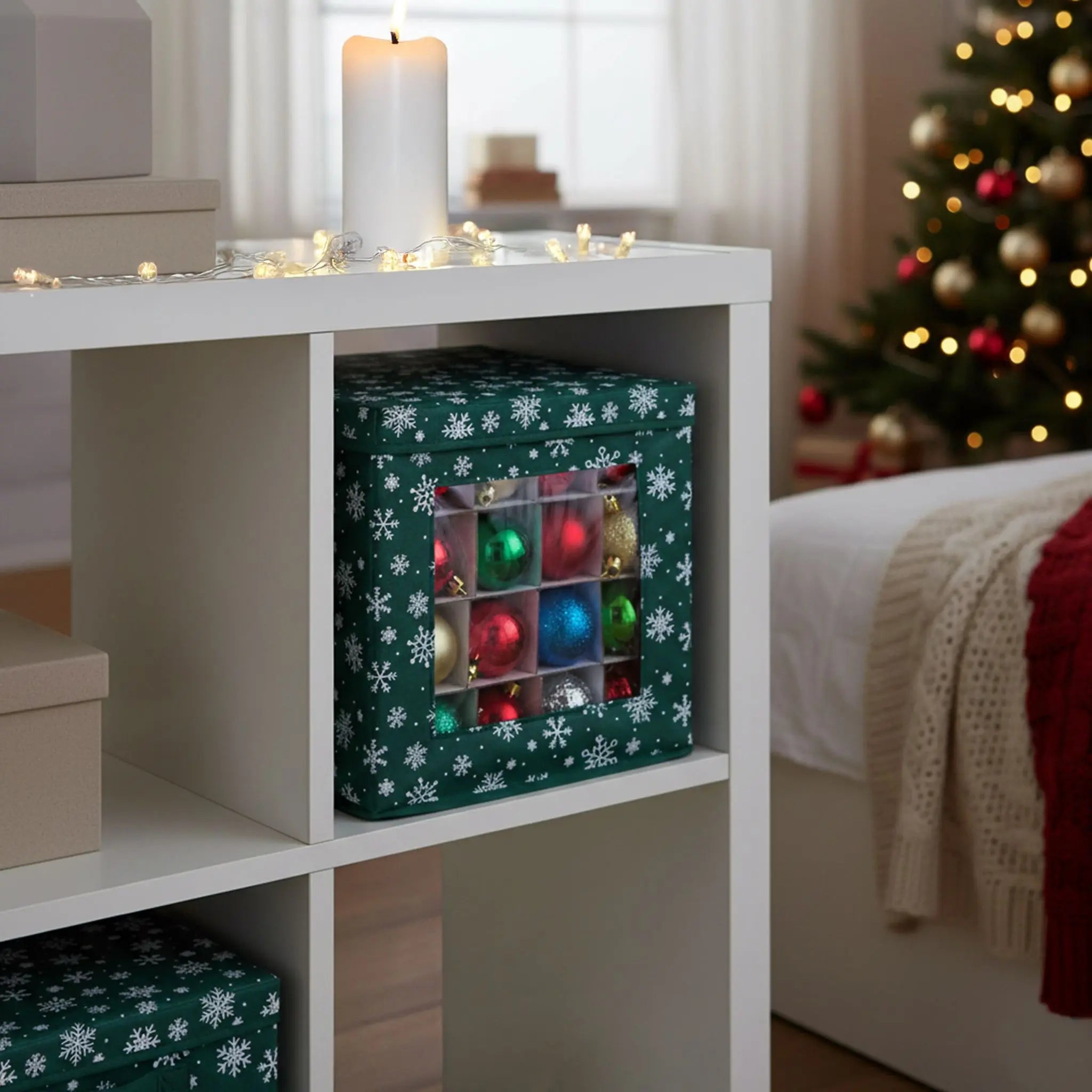 Weihnachtskugel Aufbewahrungsbox 3er-Set Weiss-Dunkelgrün von Relaxdays