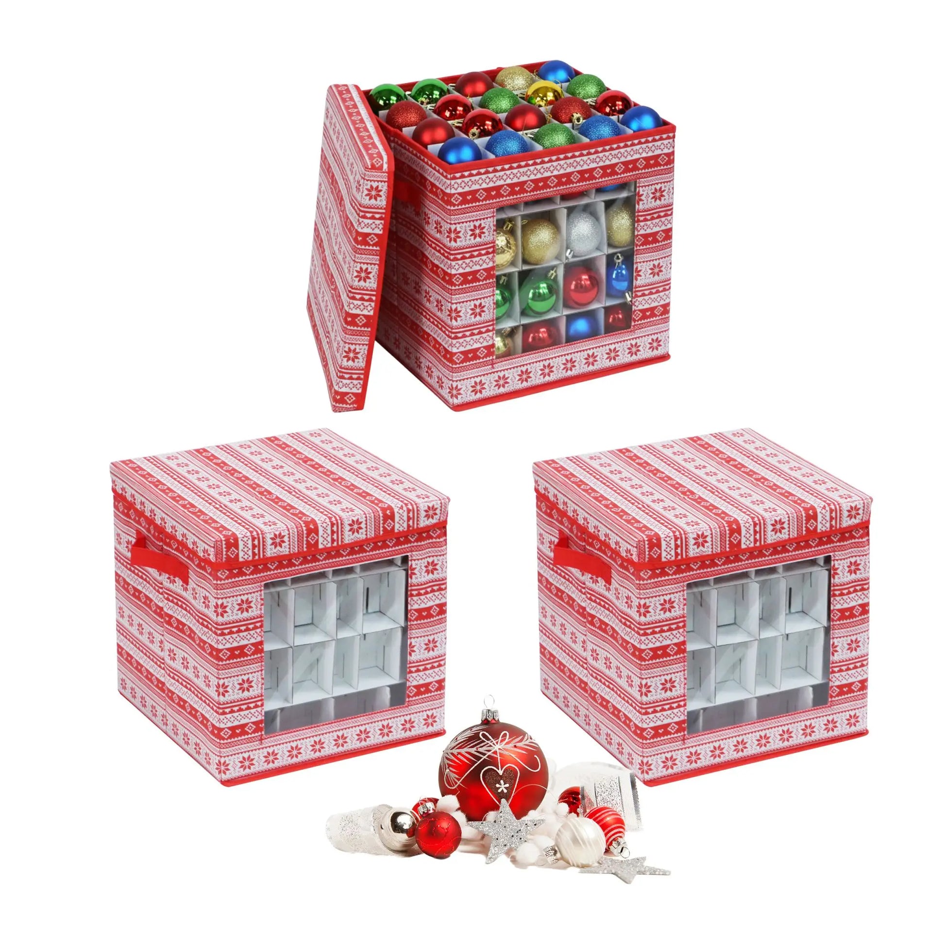 Weihnachtskugel Aufbewahrungsbox 3er-Set Weiss-Rot von Relaxdays