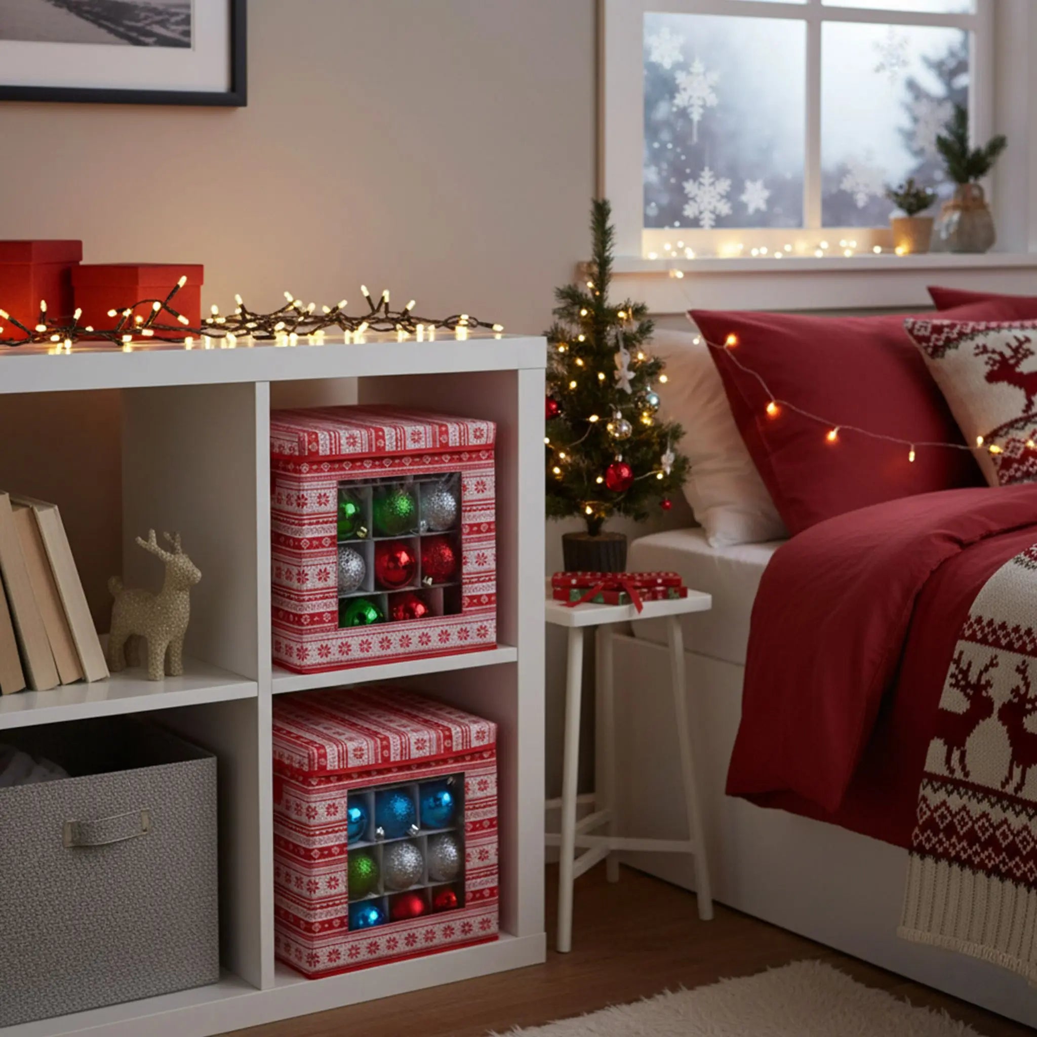 Weihnachtskugel Aufbewahrungsbox 3er-Set Weiss-Rot von Relaxdays