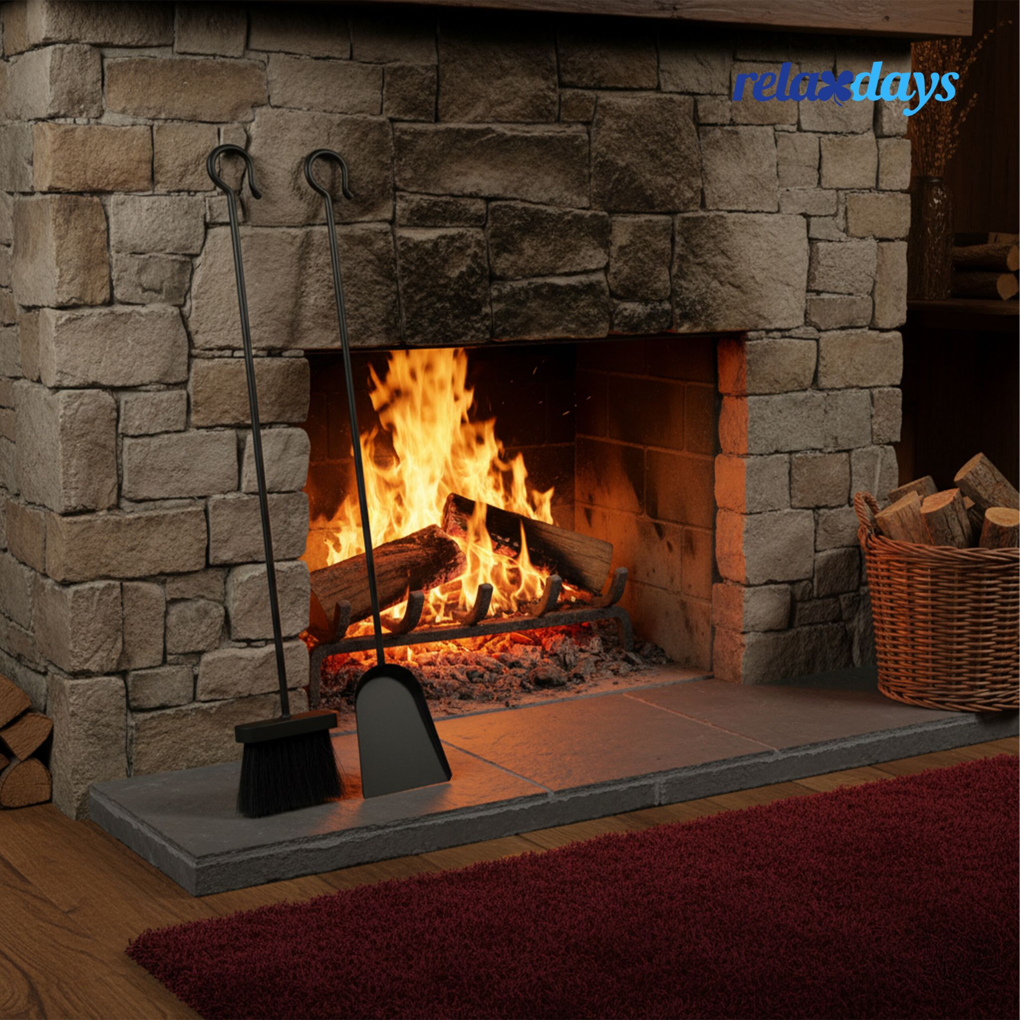 Kamin Kehrset Besen und Schaufel Schwarz von Relaxdays